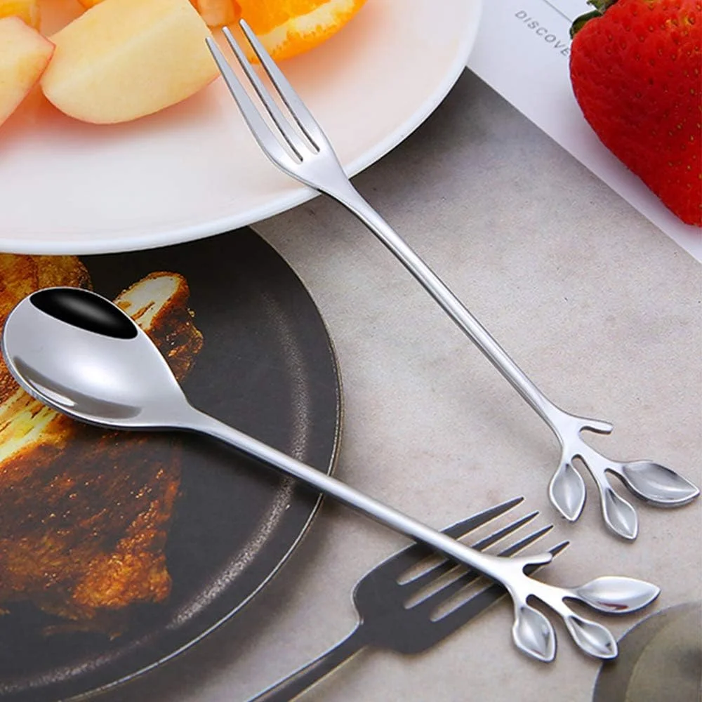 ست 10 عددی چنگال میوه، کیک و پیش غذا طرح برگ نقره ای استیل ضد زنگ AnSaw، 4.7 اینچ، مناسب مهمانی و عروسی (نقره ای - 10 چنگال) ست 10 عددی چنگال میوه، کیک و پیش غذا طرح برگ نقره ای استیل ضد زنگ AnSaw، 4.7 اینچ، مناسب مهمانی و عروسی (نقره ای - 10 چنگال)