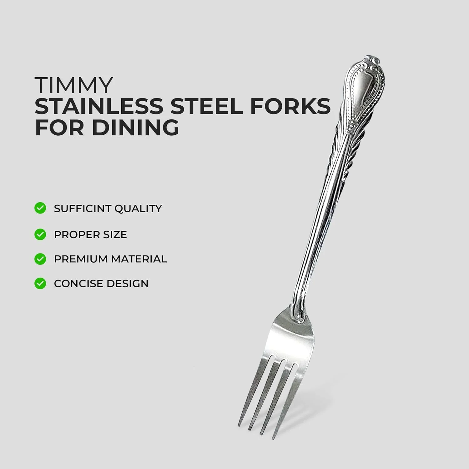 چنگال غذاخوری Timmy بسته 12 عددی | چنگال های استیل ضد زنگ ممتاز برای غذاخوری | ست کارد و چنگال رومیزی شیک و بادوام | ست 12 عددی چنگال غذاخوری (نقره ای)