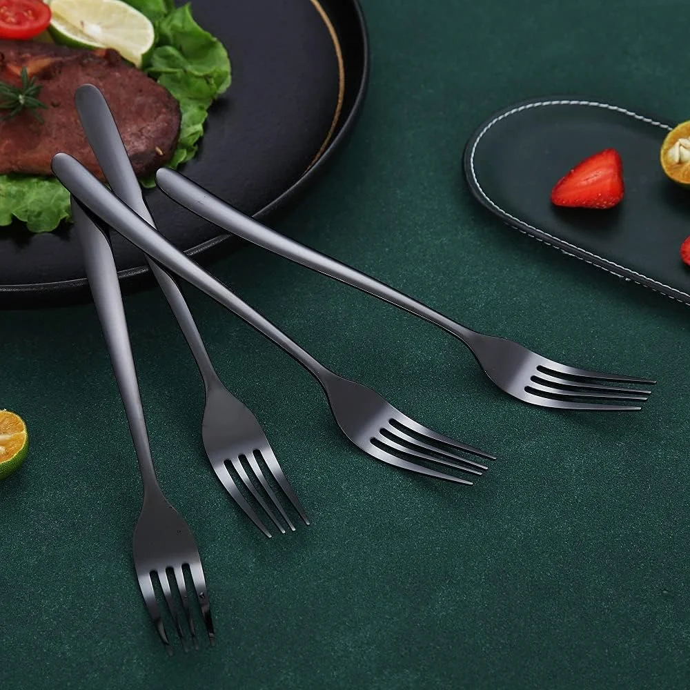 چنگال شام مشکی HOMQUEN، ست 6 عددی چنگال استیل ضد زنگ 8 اینچی، چنگال دسر، چنگال غذاخوری، چنگال سالاد برای خانه، آشپزخانه یا رستوران، قابل شستشو در ماشین ظرفشویی