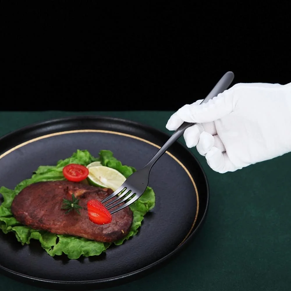 چنگال شام مشکی HOMQUEN، ست 6 عددی چنگال استیل ضد زنگ 8 اینچی، چنگال دسر، چنگال غذاخوری، چنگال سالاد برای خانه، آشپزخانه یا رستوران، قابل شستشو در ماشین ظرفشویی