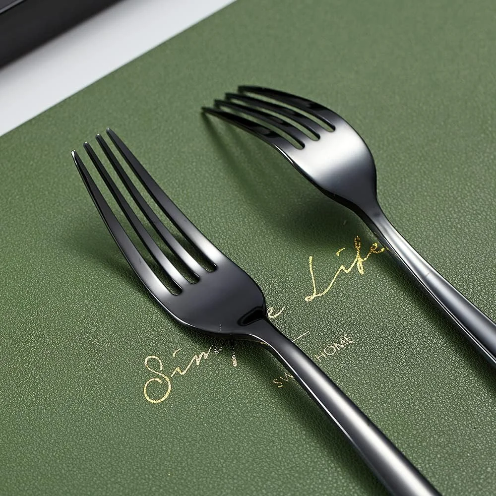 چنگال شام مشکی HOMQUEN، ست 6 عددی چنگال استیل ضد زنگ 8 اینچی، چنگال دسر، چنگال غذاخوری، چنگال سالاد برای خانه، آشپزخانه یا رستوران، قابل شستشو در ماشین ظرفشویی