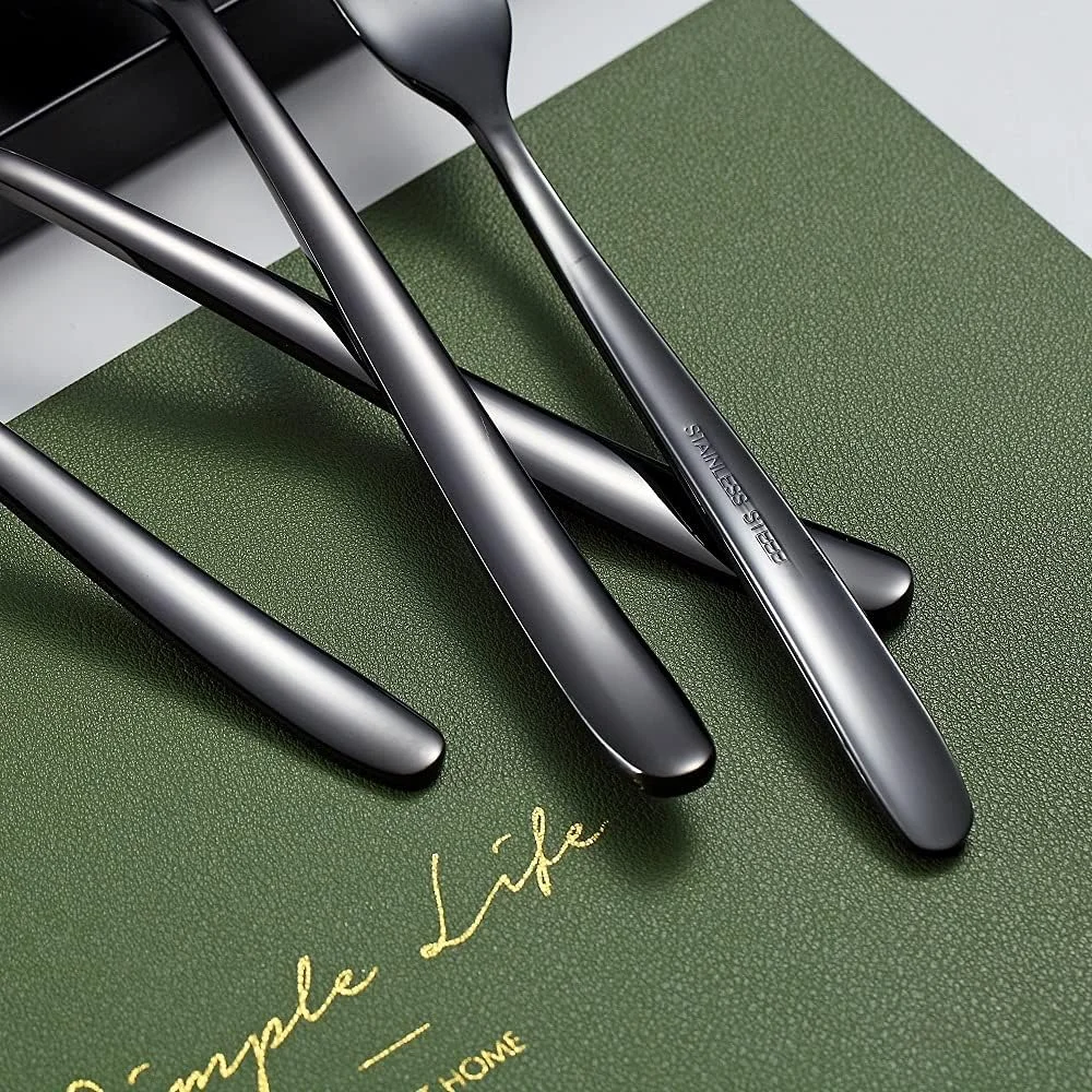 چنگال شام مشکی HOMQUEN، ست 6 عددی چنگال استیل ضد زنگ 8 اینچی، چنگال دسر، چنگال غذاخوری، چنگال سالاد برای خانه، آشپزخانه یا رستوران، قابل شستشو در ماشین ظرفشویی