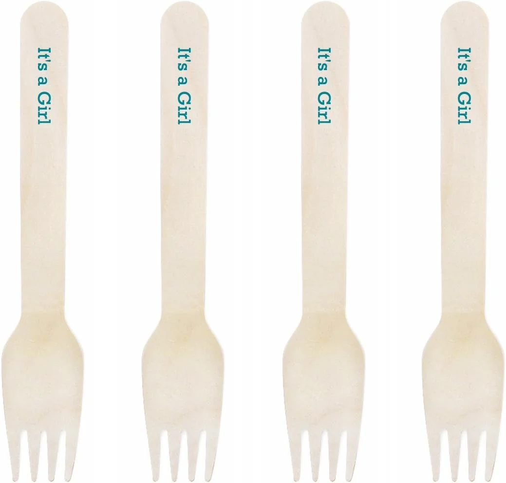 درس مای کاپ کیک چوبی طبیعی آب نبات 100 عددی چنگال بوفه کیت DIY، دخترانه، آبی