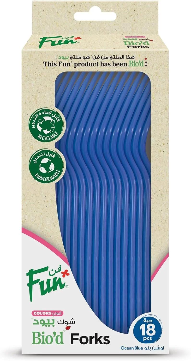 فن Colors Bio`d Forks - Biodegradable - 18 قطعة-Ocean Blue