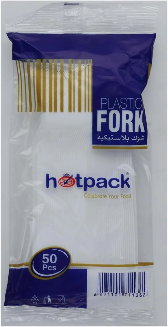 چنگال پلاستیکی یکبار مصرف هات پک سفید، 50 عدد