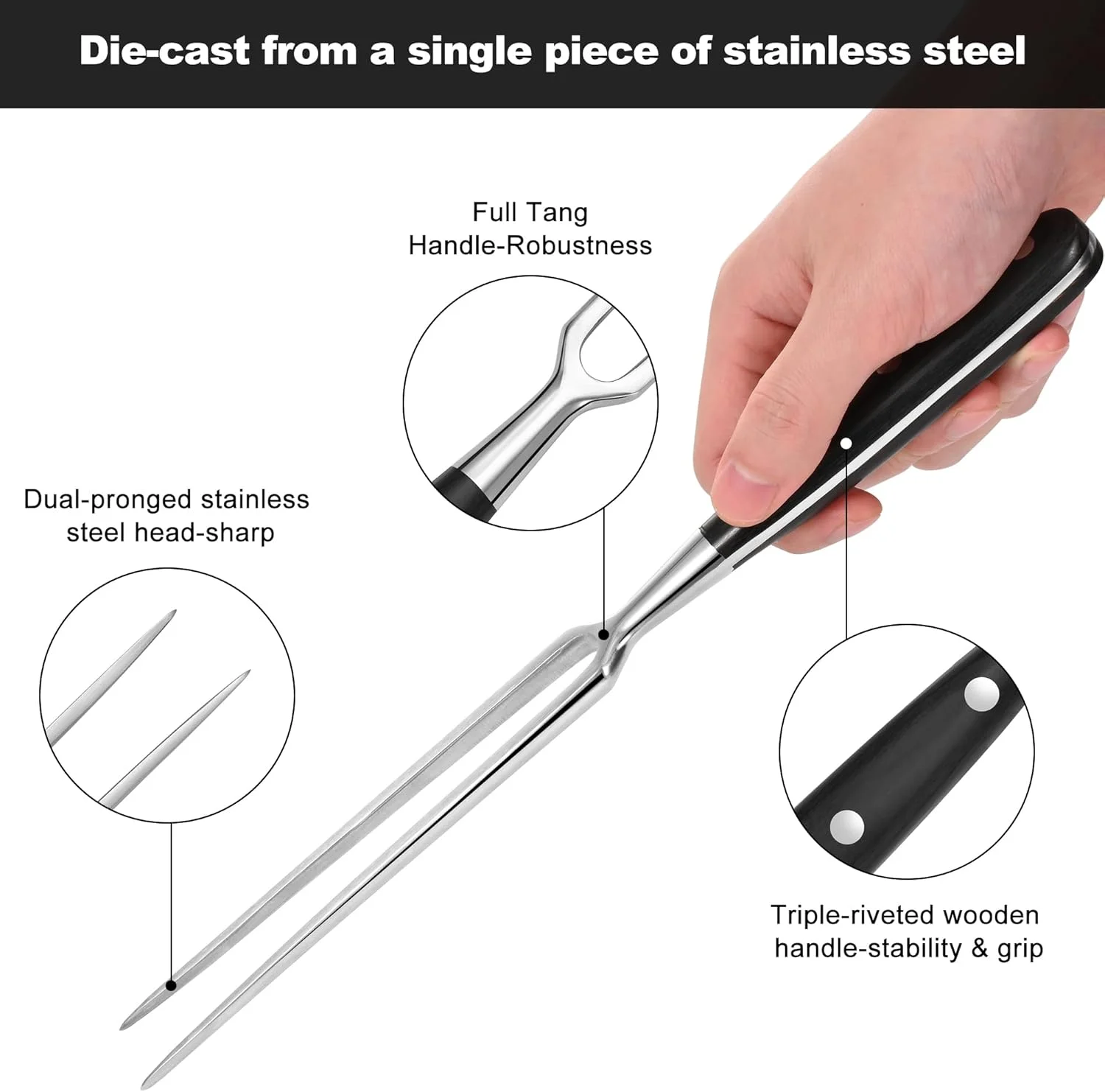 چنگال بزرگ گوشت با دسته چوبی، 29.5 سانتی متری استیل ضد زنگ دو شاخه برای پخت گوشت، آشپزخانه، باربیکیو، مرغ، بوقلمون، گوشت گاو، مشکی چنگال بزرگ گوشت با دسته چوبی، 29.5 سانتی متری استیل ضد زنگ دو شاخه برای پخت گوشت، آشپزخانه، باربیکیو، مرغ، بوقلمون، گوشت گاو، مشکی