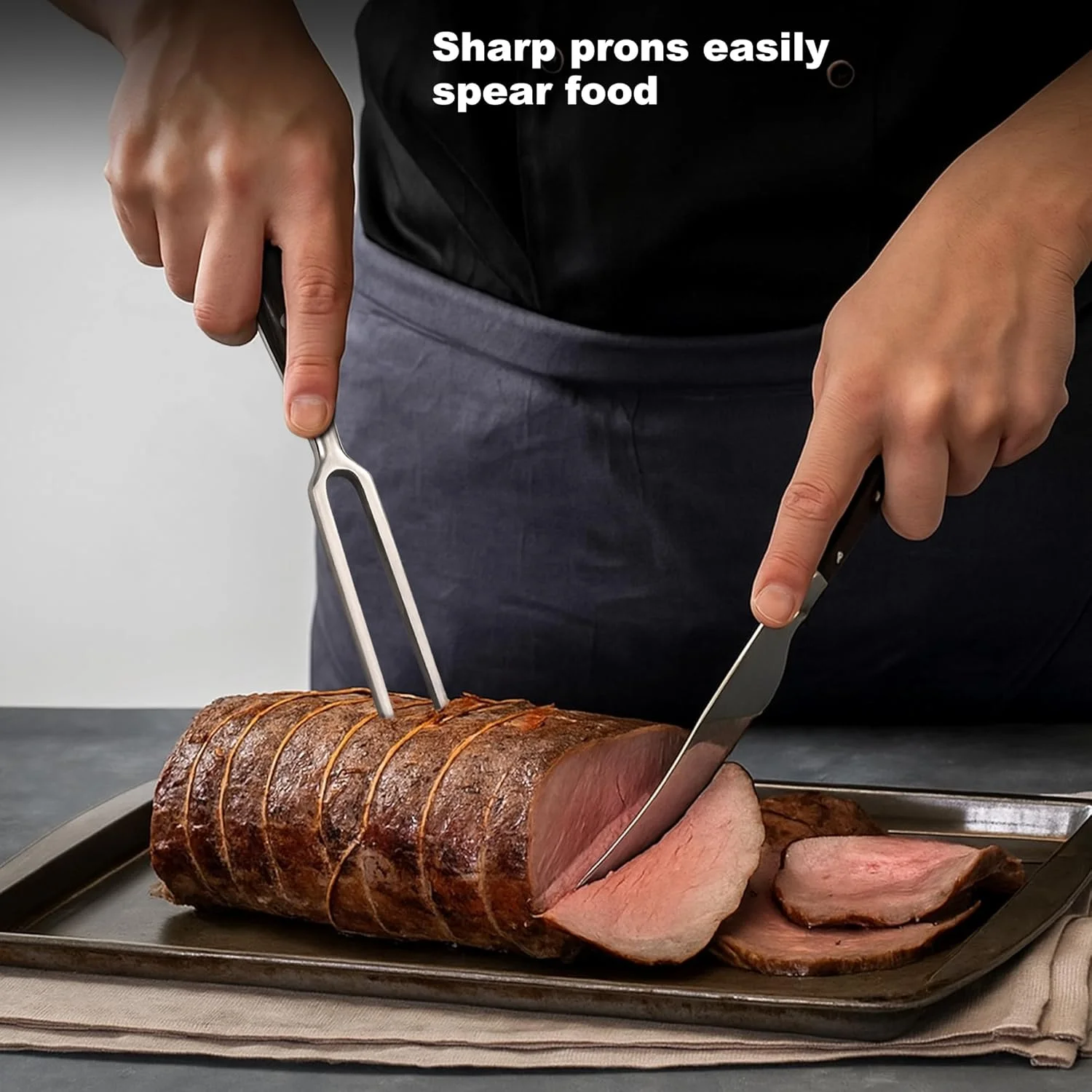 چنگال بزرگ گوشت با دسته چوبی، 29.5 سانتی متری استیل ضد زنگ دو شاخه برای پخت گوشت، آشپزخانه، باربیکیو، مرغ، بوقلمون، گوشت گاو، مشکی چنگال بزرگ گوشت با دسته چوبی، 29.5 سانتی متری استیل ضد زنگ دو شاخه برای پخت گوشت، آشپزخانه، باربیکیو، مرغ، بوقلمون، گوشت گاو، مشکی