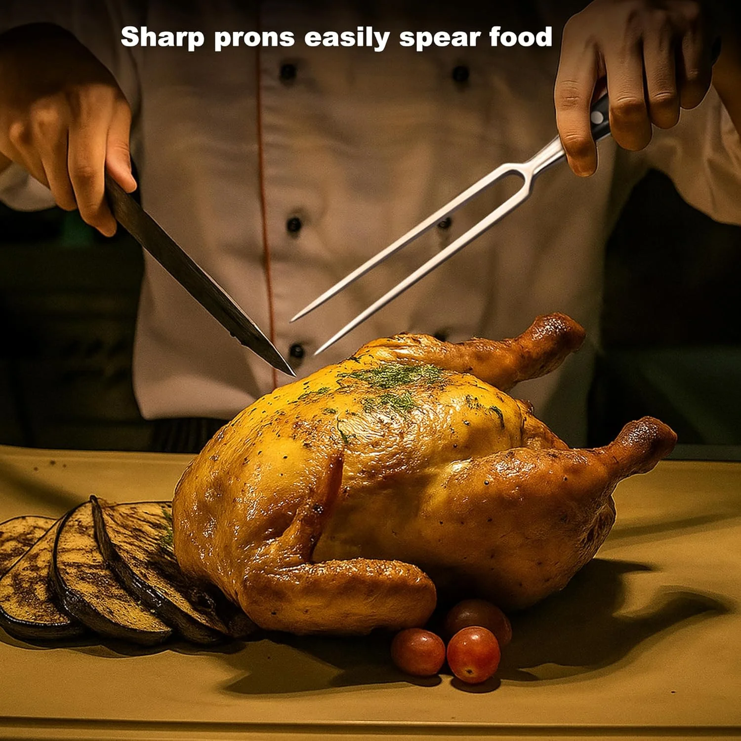 چنگال بزرگ گوشت با دسته چوبی، 29.5 سانتی متری استیل ضد زنگ دو شاخه برای پخت گوشت، آشپزخانه، باربیکیو، مرغ، بوقلمون، گوشت گاو، مشکی چنگال بزرگ گوشت با دسته چوبی، 29.5 سانتی متری استیل ضد زنگ دو شاخه برای پخت گوشت، آشپزخانه، باربیکیو، مرغ، بوقلمون، گوشت گاو، مشکی