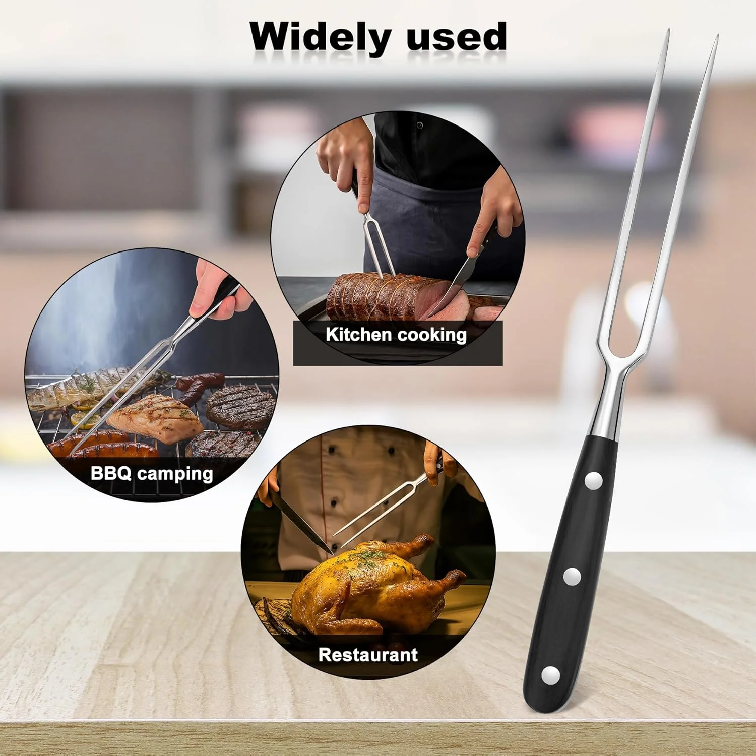 چنگال بزرگ گوشت با دسته چوبی، 29.5 سانتی متری استیل ضد زنگ دو شاخه برای پخت گوشت، آشپزخانه، باربیکیو، مرغ، بوقلمون، گوشت گاو، مشکی چنگال بزرگ گوشت با دسته چوبی، 29.5 سانتی متری استیل ضد زنگ دو شاخه برای پخت گوشت، آشپزخانه، باربیکیو، مرغ، بوقلمون، گوشت گاو، مشکی