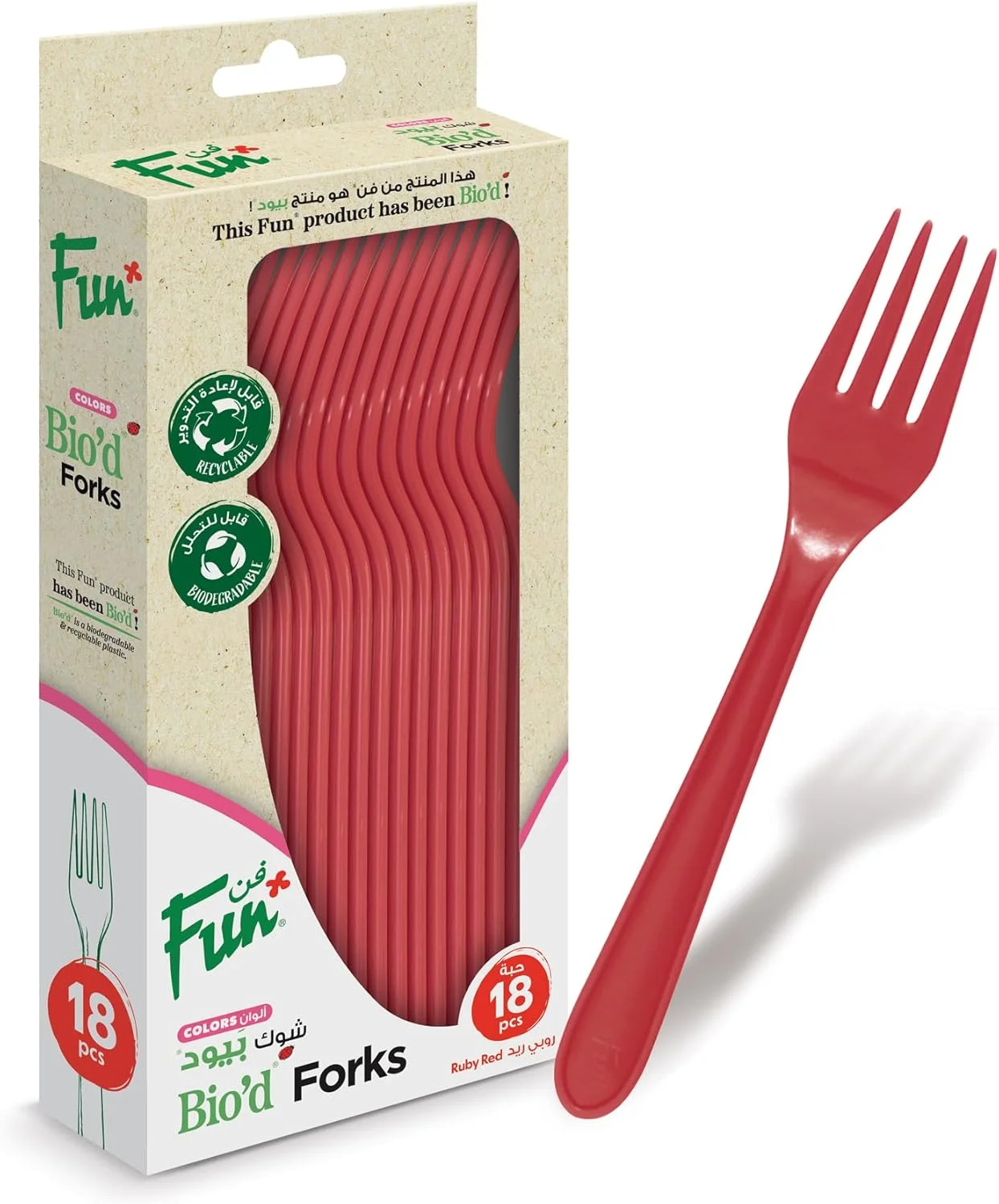 چنگال یکبار مصرف رنگی فن بای البایادر - زیست تخریب پذیر - ایده آل برای خوردن سالاد، دسر، پیش غذا، سالاد میوه، غذای چینی و غیره - قرمز یاقوتی (بسته 18 عددی)