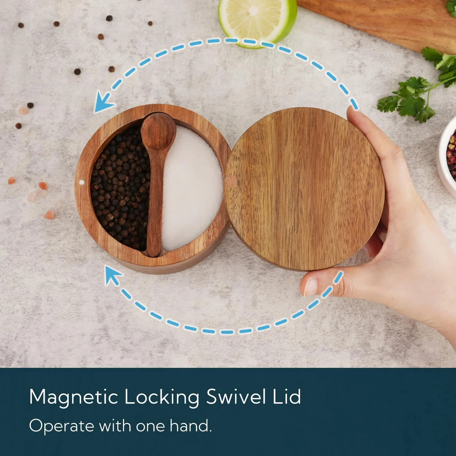 ظرف نمک و فلفل چوبی آکاسیا KITCHENDAO با قاشق، دو محفظه ای، نگهدارنده ادویه، ظرف نمک دریایی، قاشق داخلی، درب چرخان مغناطیسی، ظرفیت دوگانه 5 اونس ظرف نمک و فلفل چوبی آکاسیا KITCHENDAO با قاشق، دو محفظه ای، نگهدارنده ادویه، ظرف نمک دریایی، قاشق داخلی، درب چرخان مغناطیسی، ظرفیت دوگانه 5 اونس