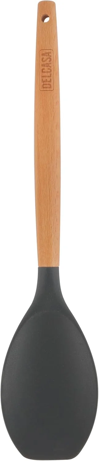 قاشق برنج سیلیکونی دسته چوبی دلکاسا مدل DC3172، مشکی/قهوه ای قاشق برنج سیلیکونی دسته چوبی دلکاسا مدل DC3172، مشکی/قهوه ای