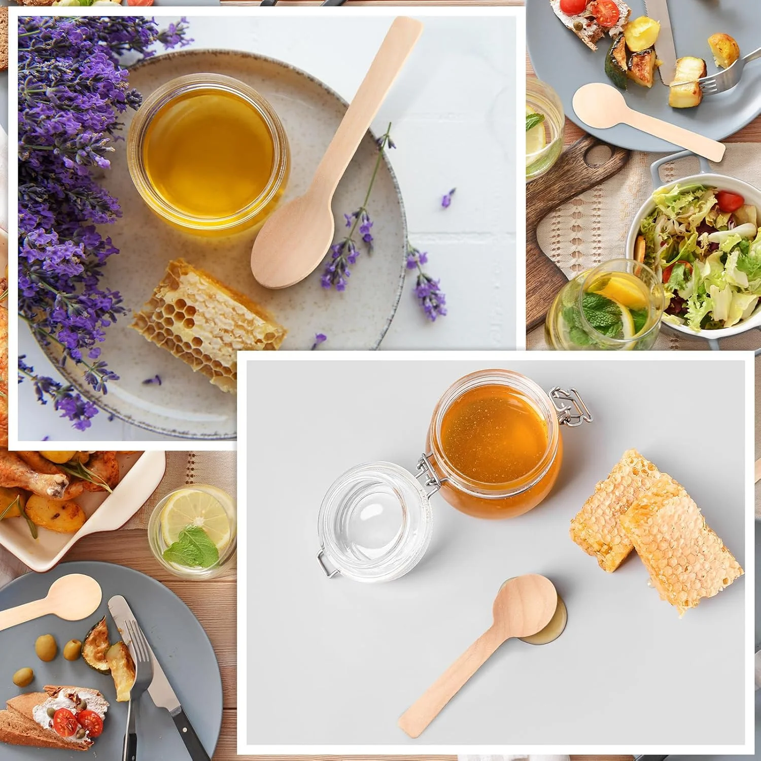 قاشق چوبی کوچک گاندر، بسته 1000 عددی، 4 اینچی، قاشق های چوبی کوچک برای دسر، قاشق بستنی چوبی یکبار مصرف برای لوازم مهمانی، چوب توس