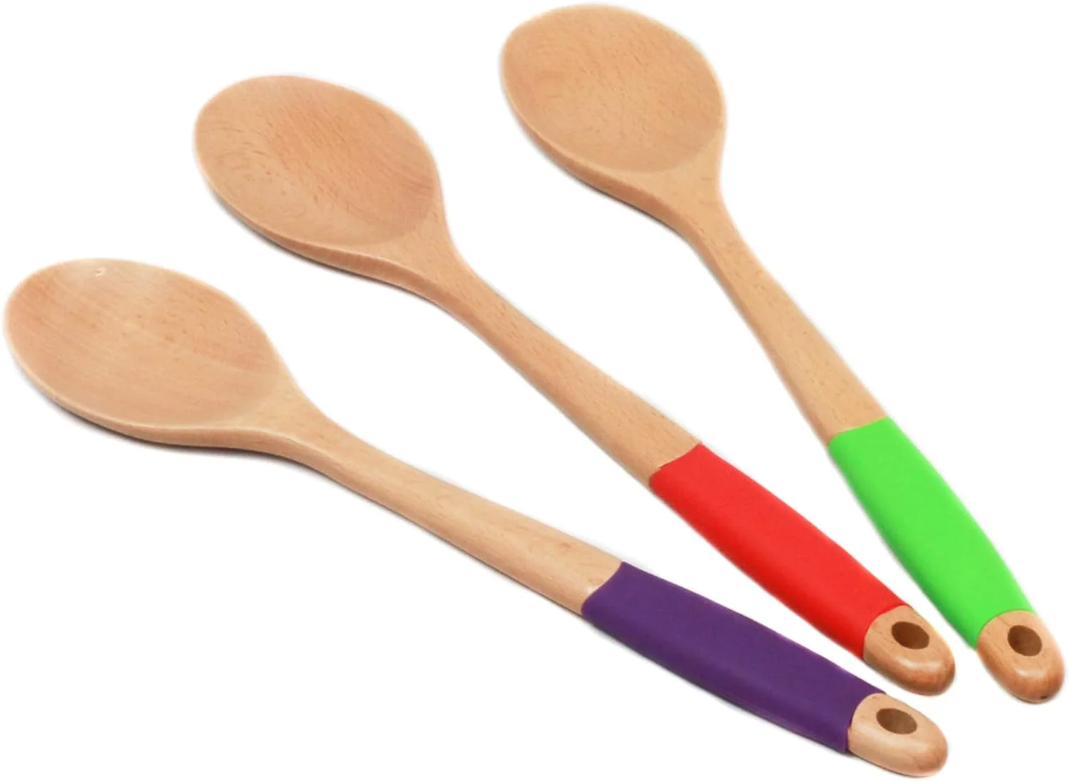 ست قاشق چوبی دسته سیلیکونی Chef Craft 42101، چوب، رنگین کمانی