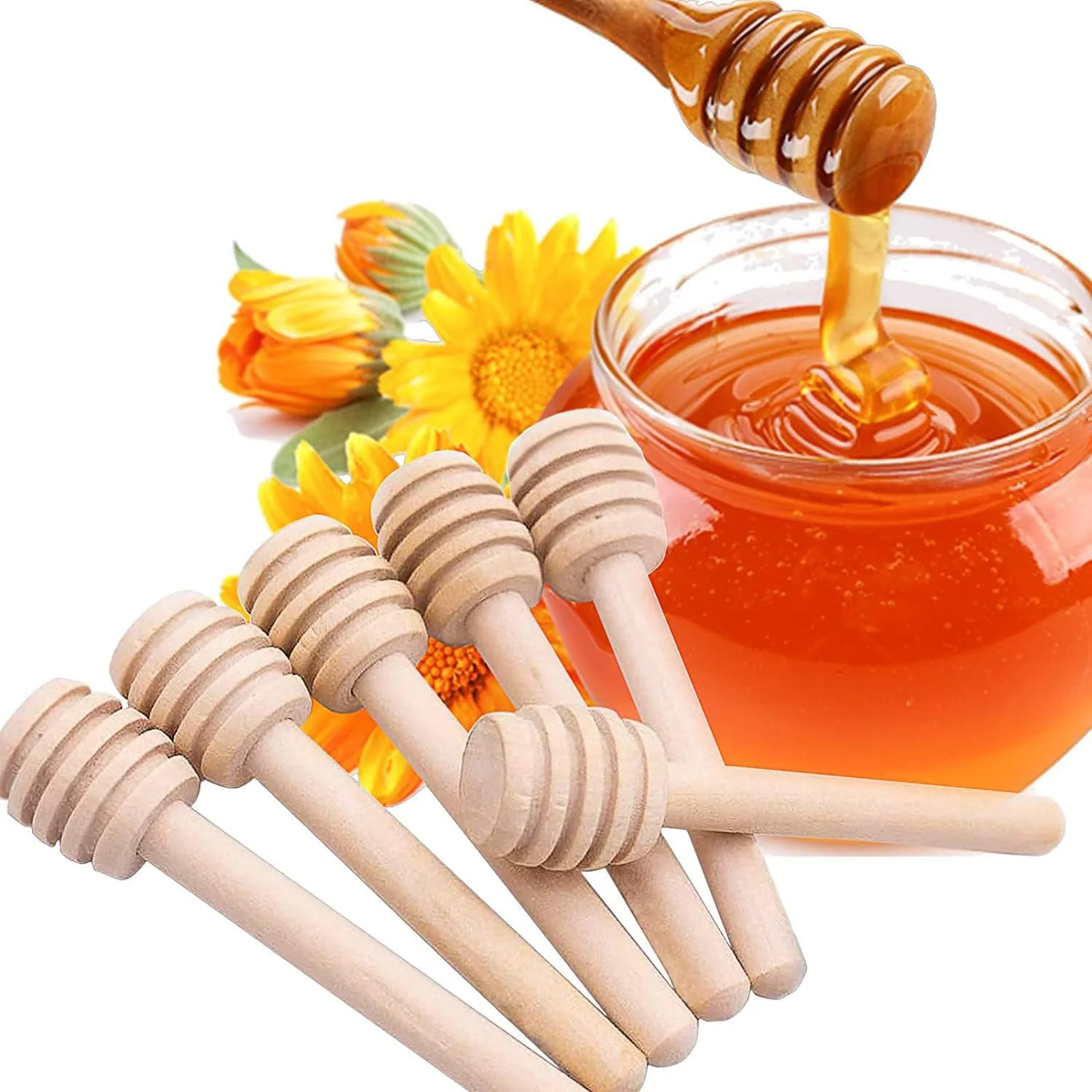 6 عدد قاشق چوبی کوچک عسل خوری، چوب های 3 اینچی برای پخش کننده و چکه کردن عسل