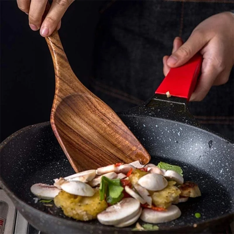 ست قاشق چوبی آشپزی AFZAL KITCHEN، 10 تکه + 7 قلاب. ست کفگیر چوبی برای آشپزی، ساخته شده از چوب ساج طبیعی به همراه تخم مرغ له کن...