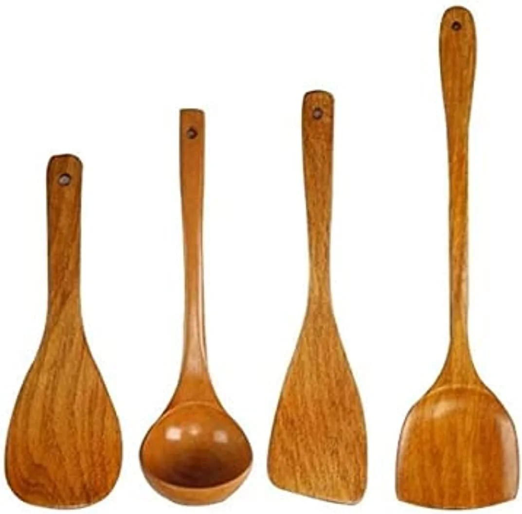 ست 4 تکه ظروف آشپزی چوبی NA Kitchen شامل کفگیر و قاشق چوبی