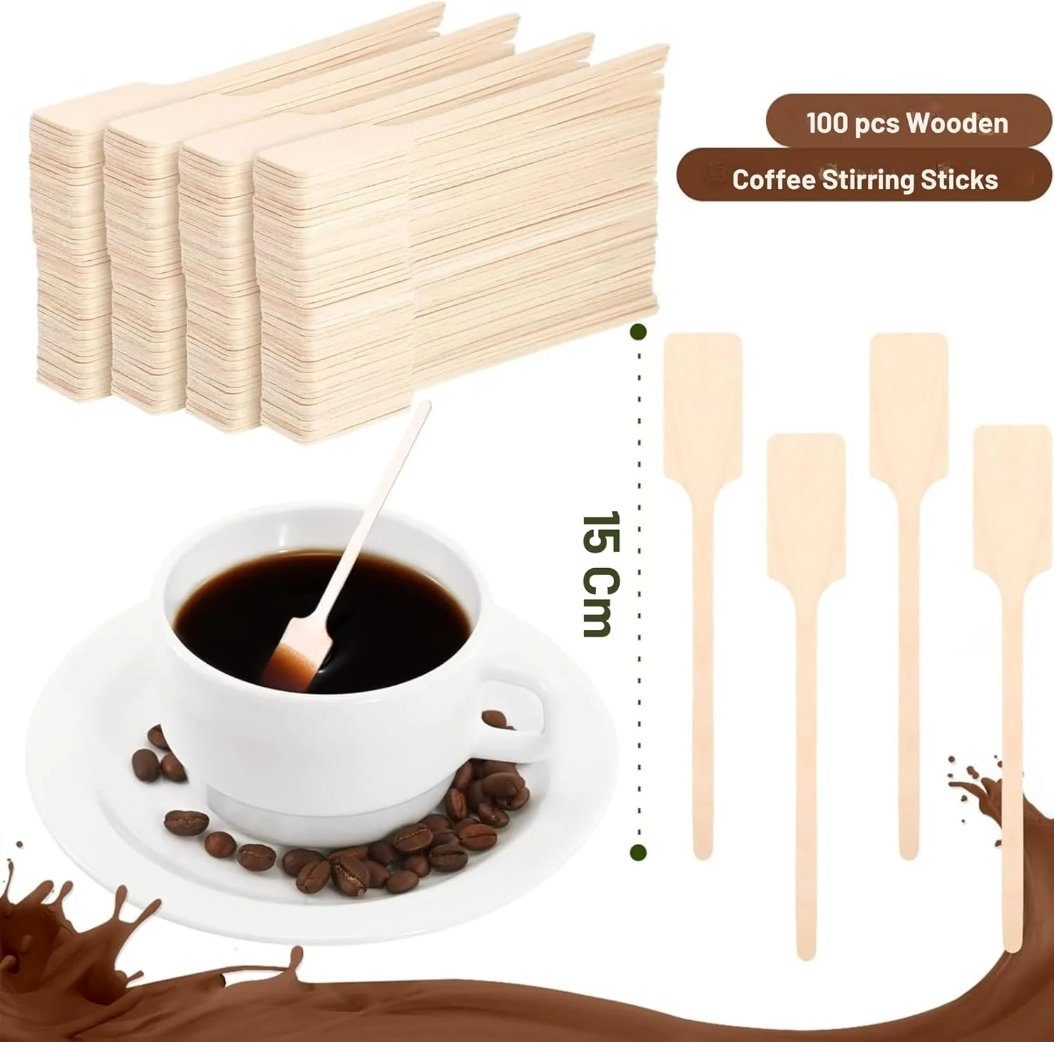 همزن قهوه چوبی مربعی AL Fakhama - طول 15 سانتی متر - سر مربعی - سازگار با محیط زیست و یکبار مصرف - ایده آل برای قهوه، چای و نوشیدنی ها - بسته 100 عددی همزن قهوه چوبی مربعی AL Fakhama - طول 15 سانتی متر - سر مربعی - سازگار با محیط زیست و یکبار مصرف - ایده آل برای قهوه، چای و نوشیدنی ها - بسته 100 عددی