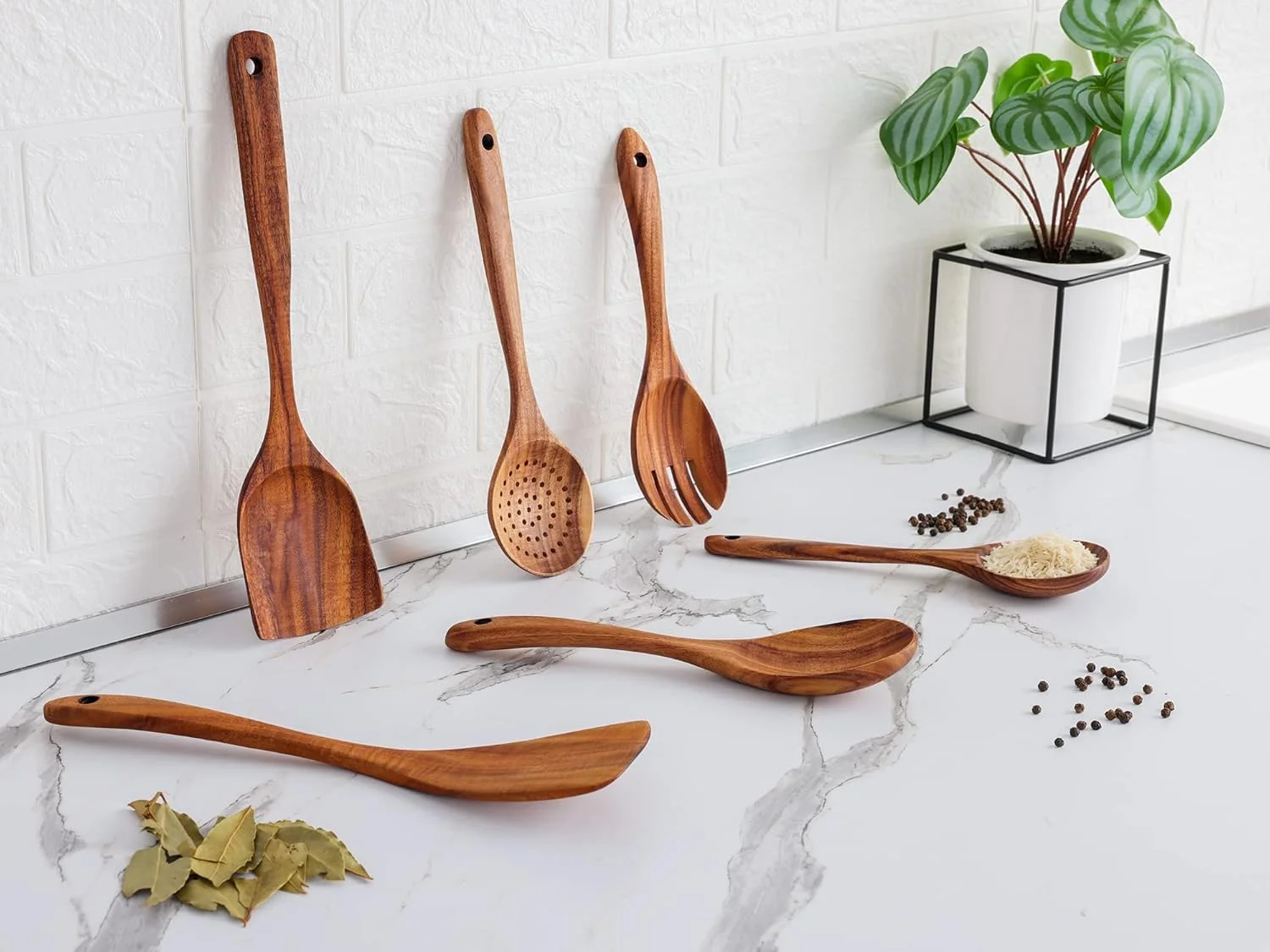 ست 6 عددی قاشق چوبی آشپزی Zulay Kitchen - ظروف چوبی چوب ساج با پرداخت صاف برای آشپزی - قاشق های چوبی با دستگیره نرم و راحت برای آشپزی - ظروف آشپزی چوبی نچسب - ست قاشق چوبی ست 6 عددی قاشق چوبی آشپزی Zulay Kitchen - ظروف چوبی چوب ساج با پرداخت صاف برای آشپزی - قاشق های چوبی با دستگیره نرم و راحت برای آشپزی - ظروف آشپزی چوبی نچسب - ست قاشق چوبی