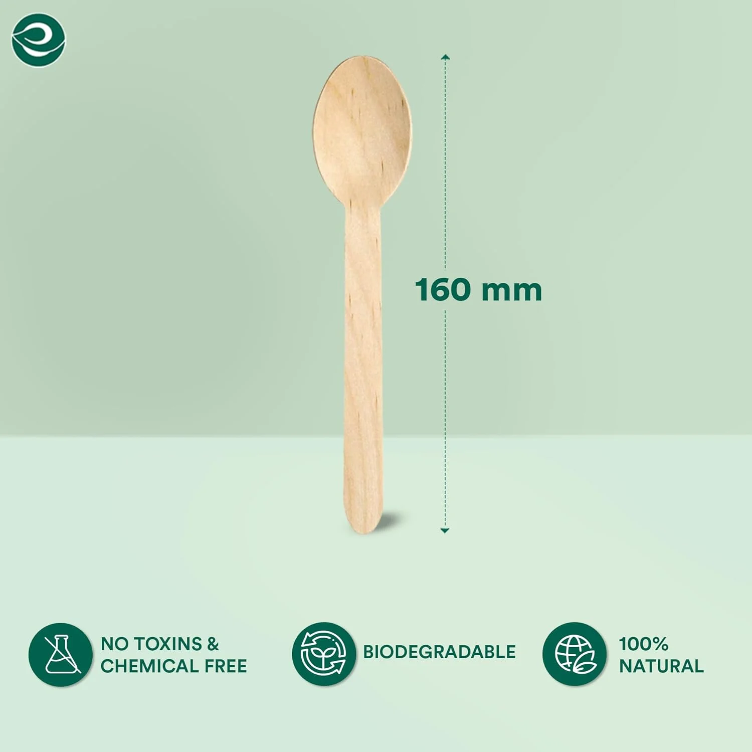 ECO SOUL [160mm، بسته 100 عددی] قاشق یکبار مصرف چوبی، مناسب برای تولد کودکان، عروسی و مهمانی