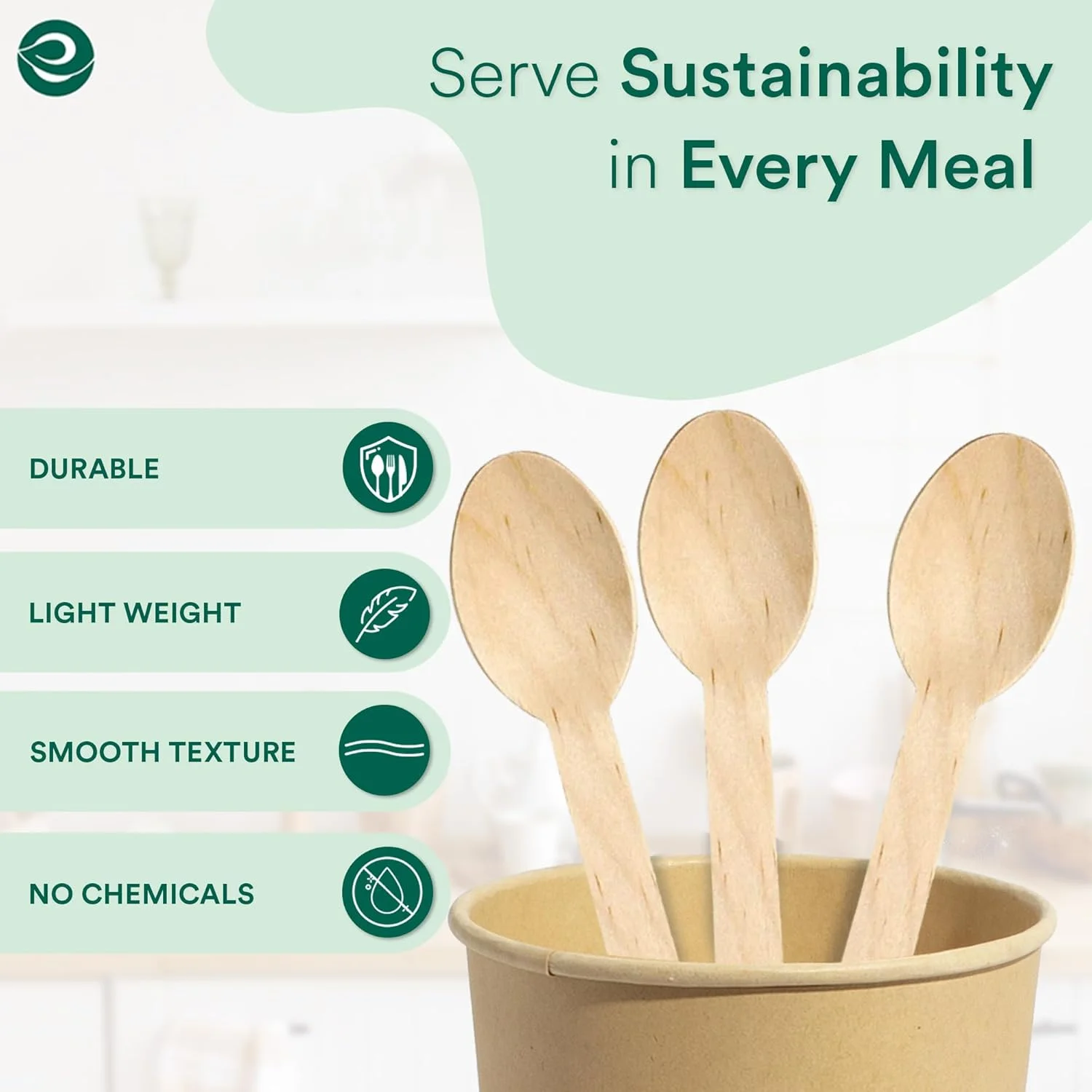 ECO SOUL [160mm، بسته 100 عددی] قاشق یکبار مصرف چوبی، مناسب برای تولد کودکان، عروسی و مهمانی