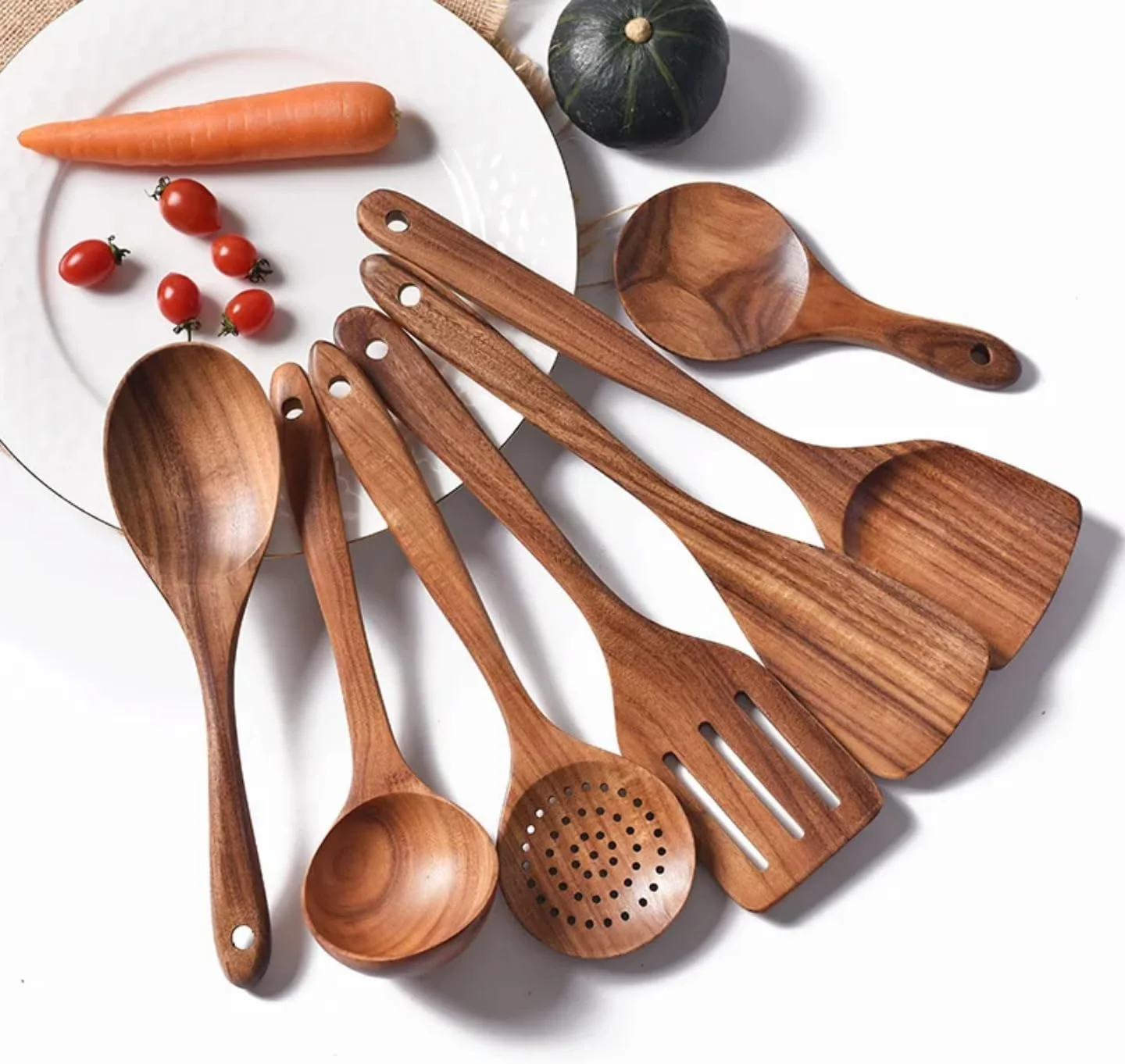 ست قاشق آشپزی چوبی از جنس چوب ساج AFZAL KITCHEN، این ست 7 تکه از چوب ساج طبیعی ساخته شده است، دسته بلندتر ست قاشق آشپزی چوبی از جنس چوب ساج AFZAL KITCHEN، این ست 7 تکه از چوب ساج طبیعی ساخته شده است، دسته بلندتر