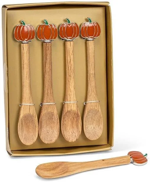 مجموعه 4 عددی قاشق چوبی کوچک طرح کدو تنبل Abbott Collection (طول 5 اینچ)
