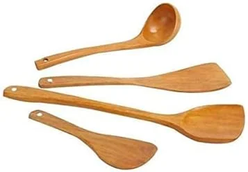 ست 4 تکه ظروف آشپزی چوبی NA Kitchen شامل کفگیر و قاشق چوبی ست 4 تکه ظروف آشپزی چوبی NA Kitchen شامل کفگیر و قاشق چوبی