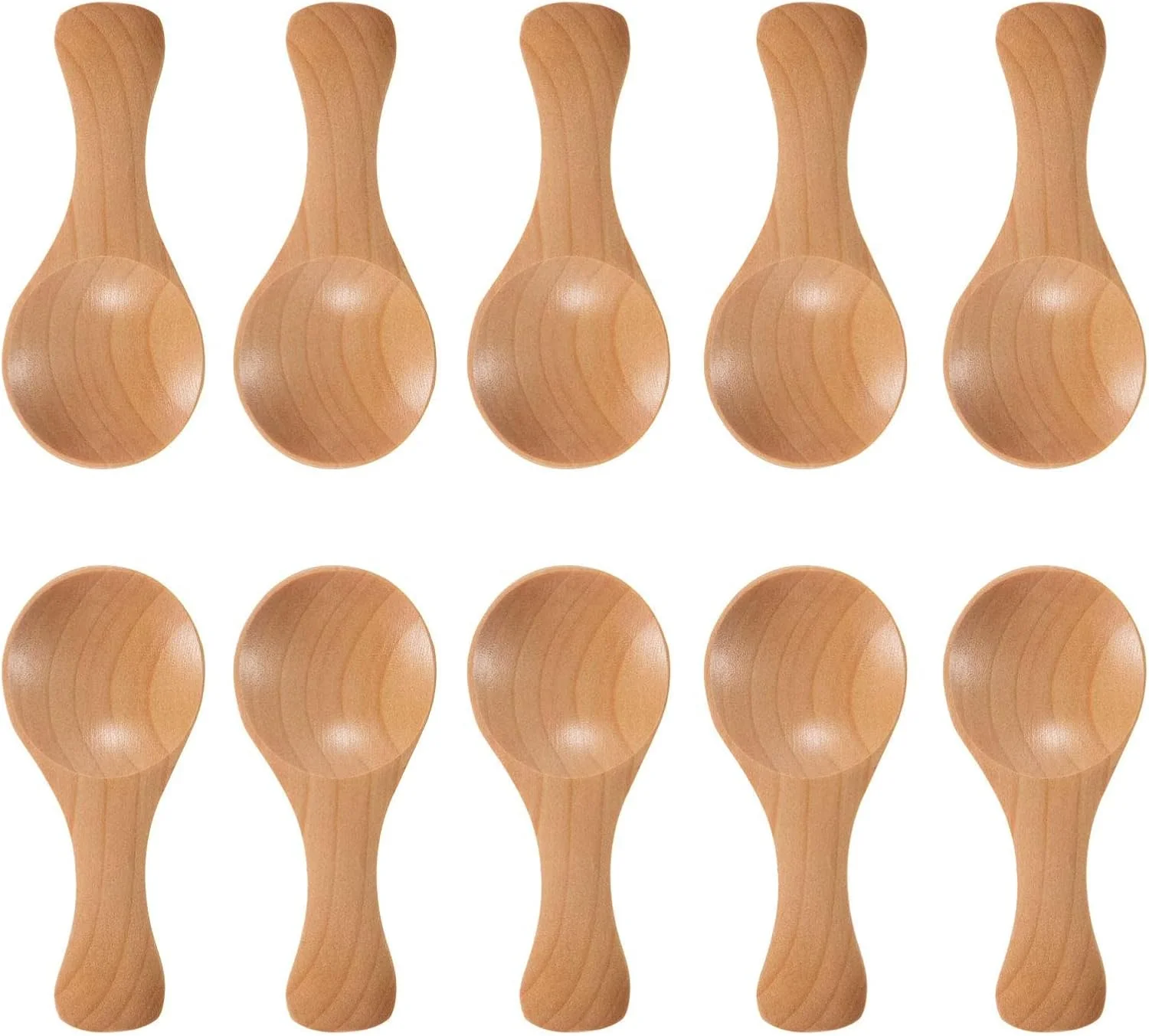 قاشق های کوچک دسته کوتاه چوبی، قاشق چای خوری چوبی دست ساز 10 عددی، پیمانه چوبی نمک عسل قهوه مربا خردل