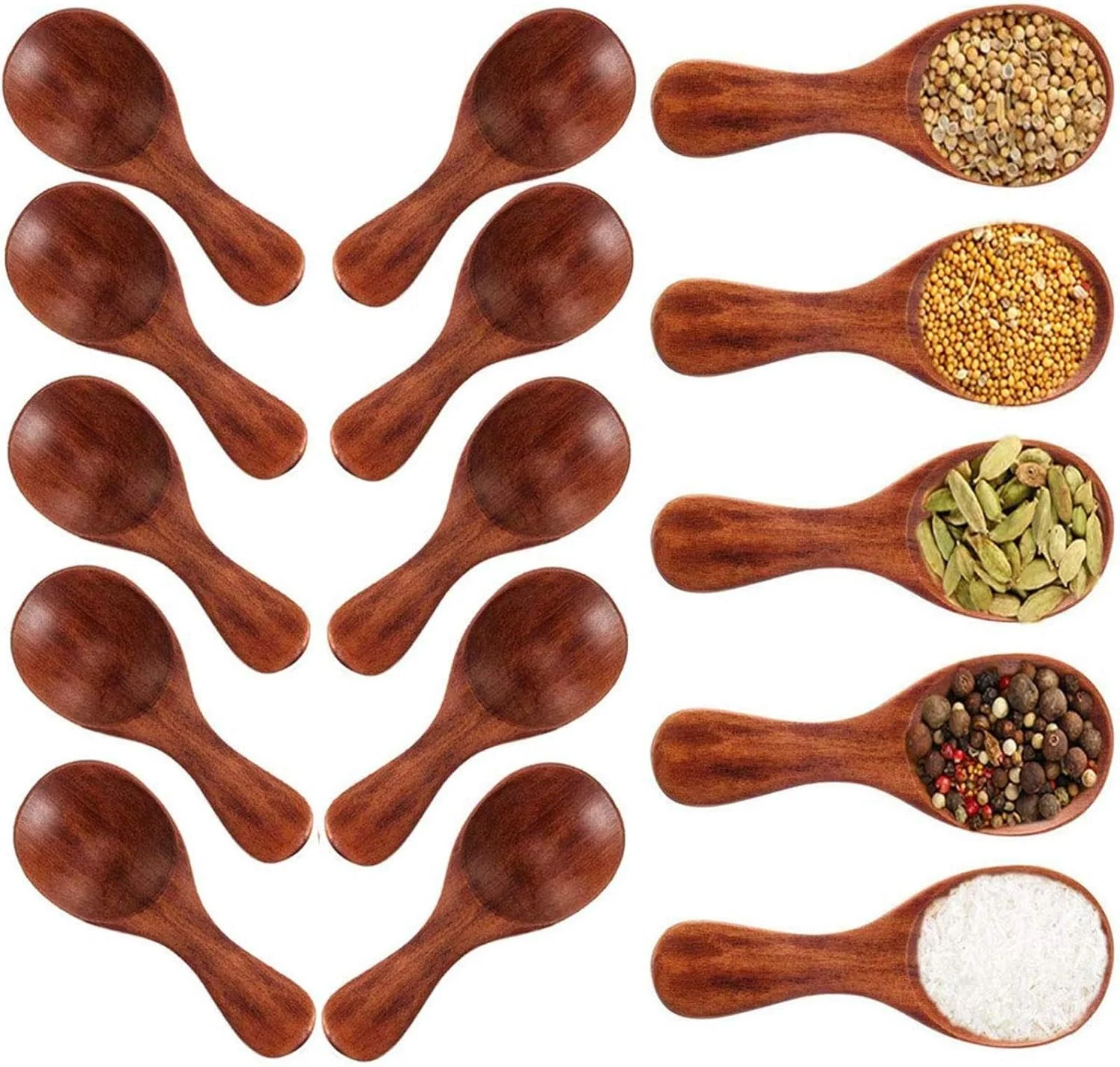 قاشق نمک چوبی کوچک تزویق، بسته 20 عددی قاشق چوبی مینی با دسته کوتاه، مناسب برای شیشه های کوچک مربا، ادویه جات، چاشنی ها، شکر، عسل، قهوه، چای، خردل، بستنی، شیر خشک