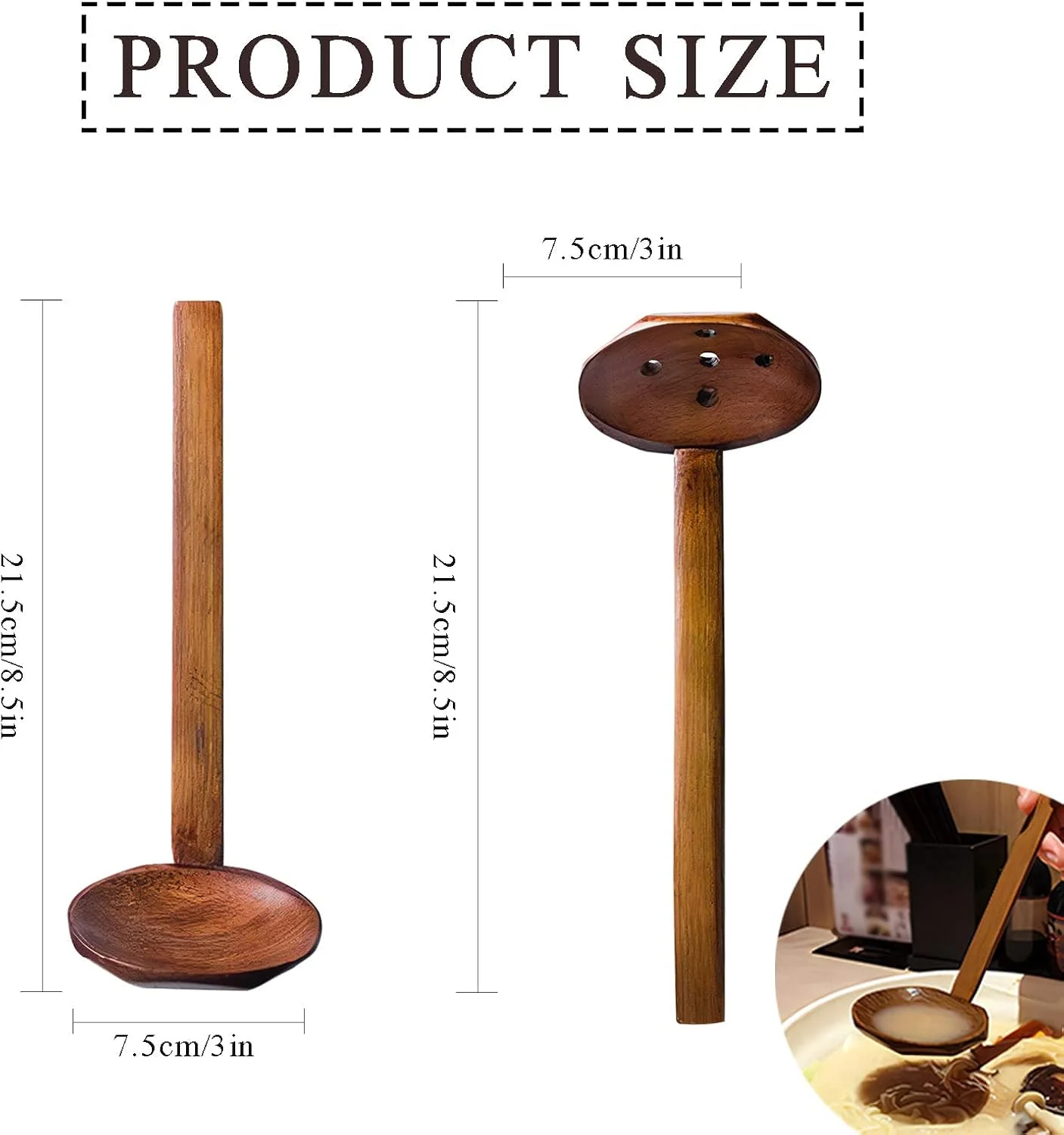 ست قاشق چوبی Excefore، 2 عدد قاشق سوپ دسته بلند قاشق رامن، قاشق های شکاف دار برای پخت و پز، ظروف آشپزخانه چوب ساج طبیعی