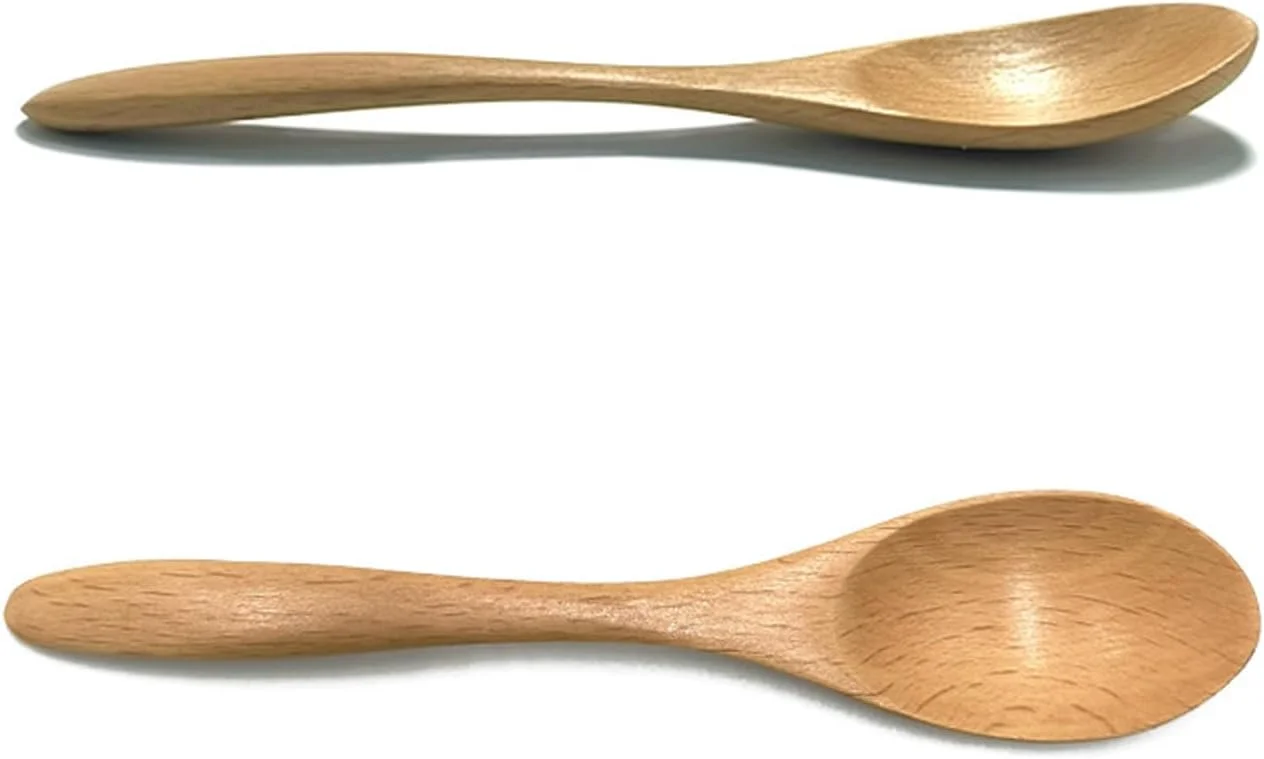 تزویق، ست 7 عددی قاشق چوبی کوچک، قاشق عسل برای چای، قاشق چای خوری عسل چوبی راش برای قهوه، قاشق چوبی قابل استفاده مجدد برای شام کودکان، قاشق چای خوری وسایل آشپزخانه چوبی