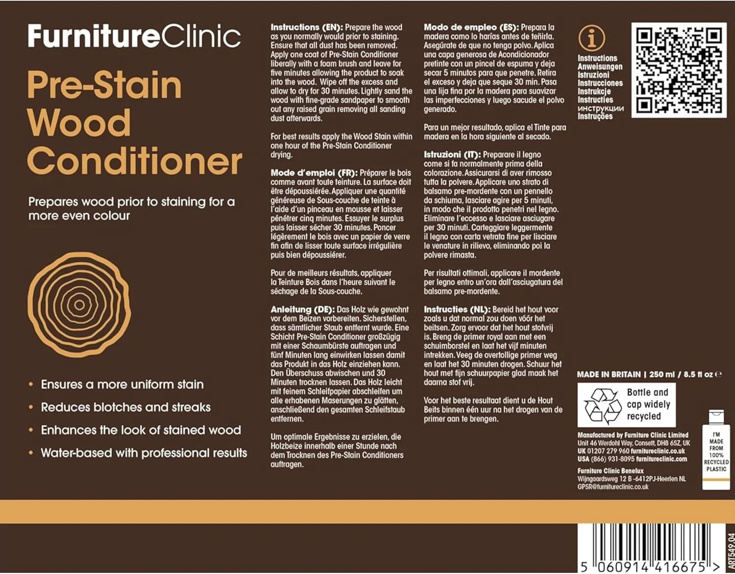 محلول پیش رنگ چوب Furniture Clinic - پایه آب - مناسب برای استفاده در فضای داخلی و خارجی - کم بو و غیر سمی - قبل از رنگ آمیزی چوب استفاده شود، 250 میلی لیتر محلول پیش رنگ چوب Furniture Clinic - پایه آب - مناسب برای استفاده در فضای داخلی و خارجی - کم بو و غیر سمی - قبل از رنگ آمیزی چوب استفاده شود، 250 میلی لیتر