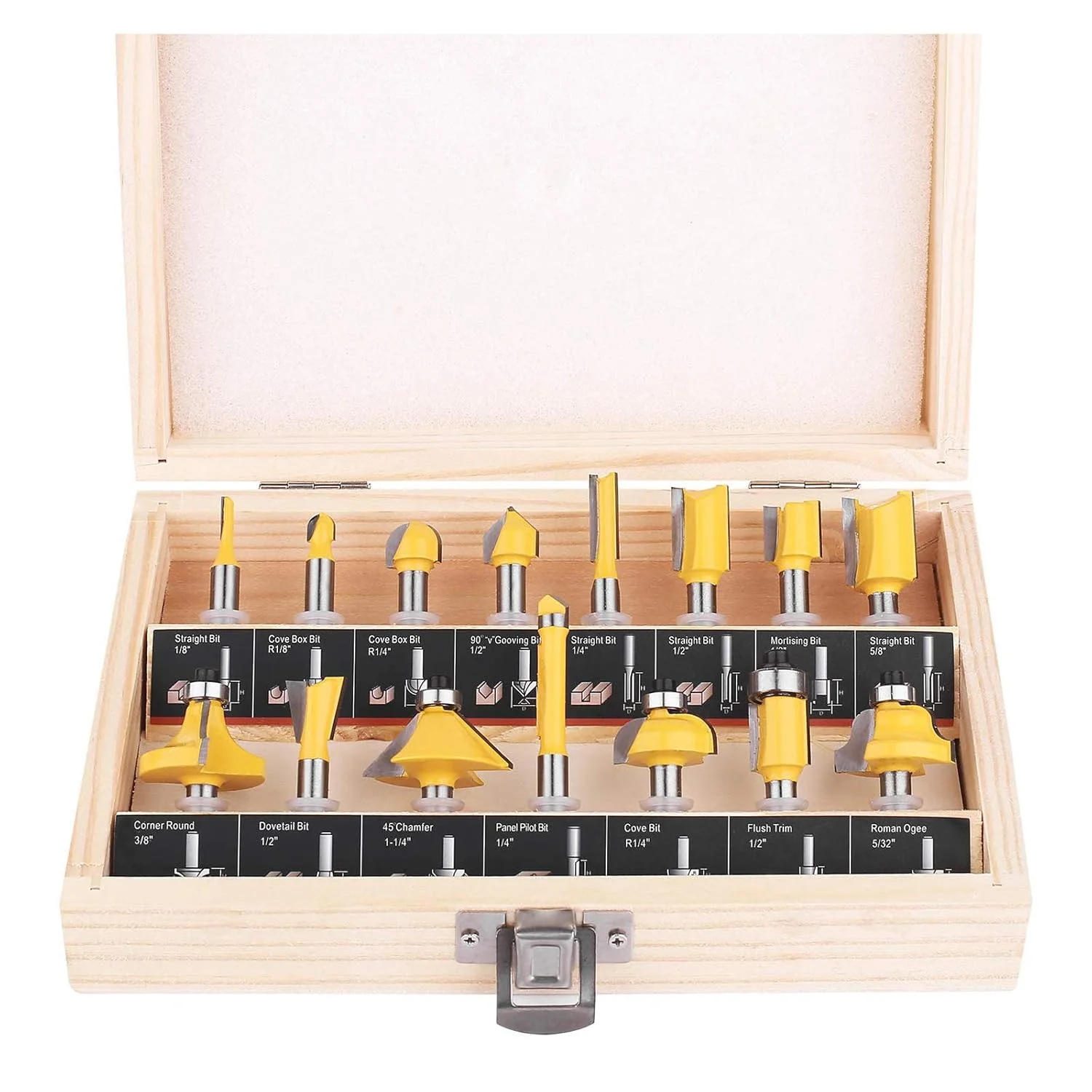 مجموعه 15 عددی تیغ فرز KOWOOD با شفت 1/4 اینچ، ابزار نجاری برای مبتدیان