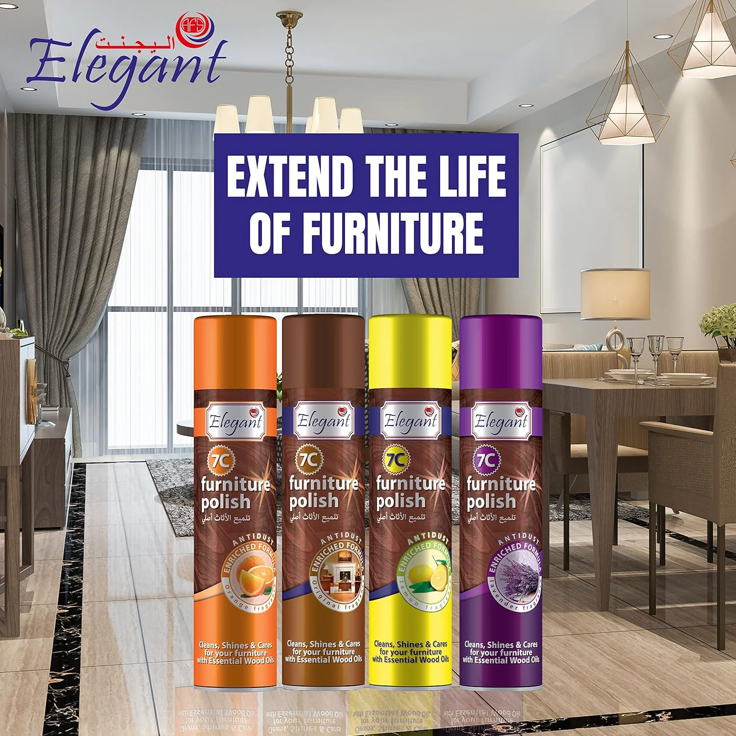 پولیش مبلمان Elegant - 300 میلی لیتر - بسته 4 عددی متنوع - روغن های ضروری چوب - فرمول غنی شده ضد گرد و غبار - تمیز کننده، براق کننده و مراقبت از مبلمان شما پولیش مبلمان Elegant - 300 میلی لیتر - بسته 4 عددی متنوع - روغن های ضروری چوب - فرمول غنی شده ضد گرد و غبار - تمیز کننده، براق کننده و مراقبت از مبلمان شما