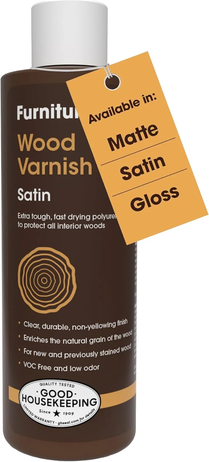 ورنی چوب داخلی بسیار مقاوم Furniture Clinic (250 میلی لیتر، ساتن) - ورنی چوب پایه آب و خشک شونده سریع برای محافظت از تمام درهای چوبی سخت و نرم و موارد دیگر در برابر ضربه، خراش و لکه