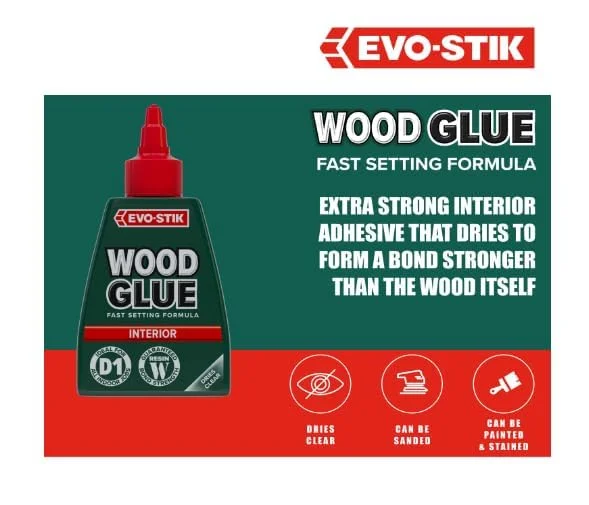چسب چوب EVO-STIK - مخصوص فضای داخلی، فوق العاده قوی، گیرایش سریع، مناسب برای انواع چوب، خشک شدن شفاف، 125 میلی لیتر چسب چوب EVO-STIK - مخصوص فضای داخلی، فوق العاده قوی، گیرایش سریع، مناسب برای انواع چوب، خشک شدن شفاف، 125 میلی لیتر