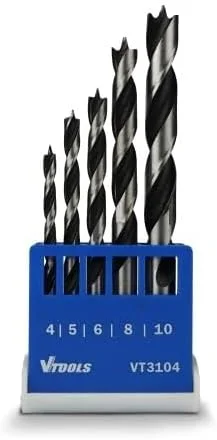 مجموعه مته 5 عددی چوب VTOOLS (4، 5، 6، 8 و 10 میلی متر)، آبی/خاکستری، VT3104