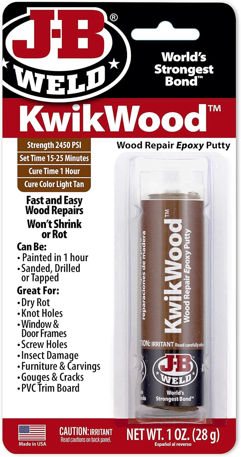 خمیر اپوکسی تعمیر چوب J-B Weld 8257 KwikWood - طول 3.5 اینچ، رنگ قهوه ای روشن