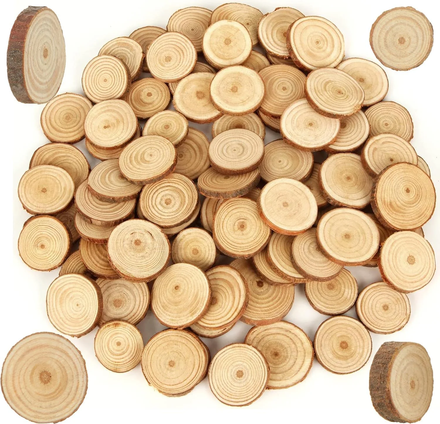 BetterJonny 100 عدد دیسک چوبی زیر 3 سانتی متر، کیت کنده گرد با سوراخ، حلقه های ناتمام با نخ، چوب خام صنایع دستی برای DIY، صنایع دستی، عروسی، دکوراسیون کریسمس