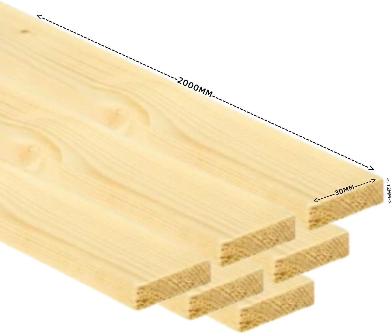 بال - بسته 6 عددی تخته چوب کاج/چوب نرم طبیعی جامد، اندازه: 12mmx30mmx1900mm برای صنایع دستی، نقاشی، طراحی و پروژه های DIY