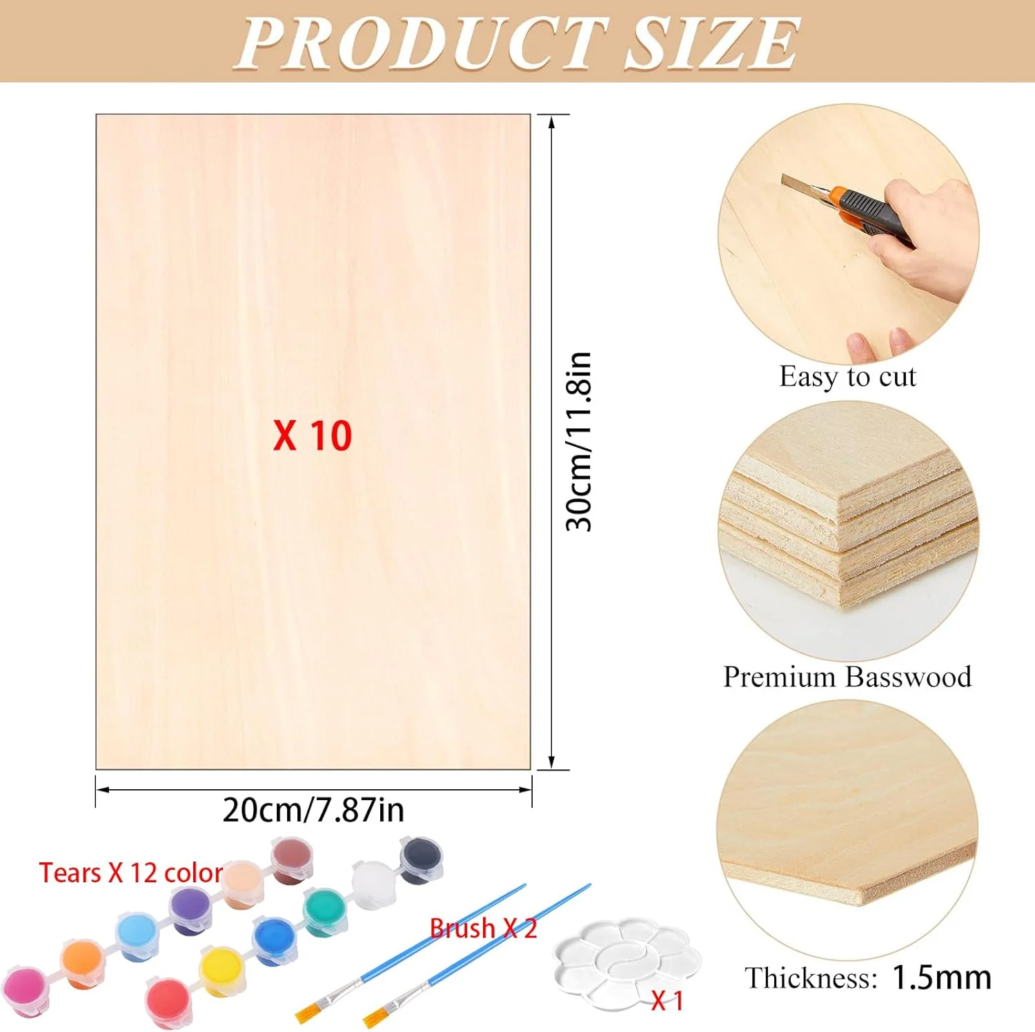 10 ورق چوب بالسا ناتمام چوب باس وود تخته سه لایه 1.5 میلیمتری 1/16 X 8 X 12 اینچ / 300x200x1.5 میلیمتر چوب صنایع دستی طبیعی تخته سه لایه نازک چوب بالسا و پانل چوب رنگی - برشهای چوبی مدل نجاری 10 ورق چوب بالسا ناتمام چوب باس وود تخته سه لایه 1.5 میلیمتری 1/16 X 8 X 12 اینچ / 300x200x1.5 میلیمتر چوب صنایع دستی طبیعی تخته سه لایه نازک چوب بالسا و پانل چوب رنگی - برشهای چوبی مدل نجاری