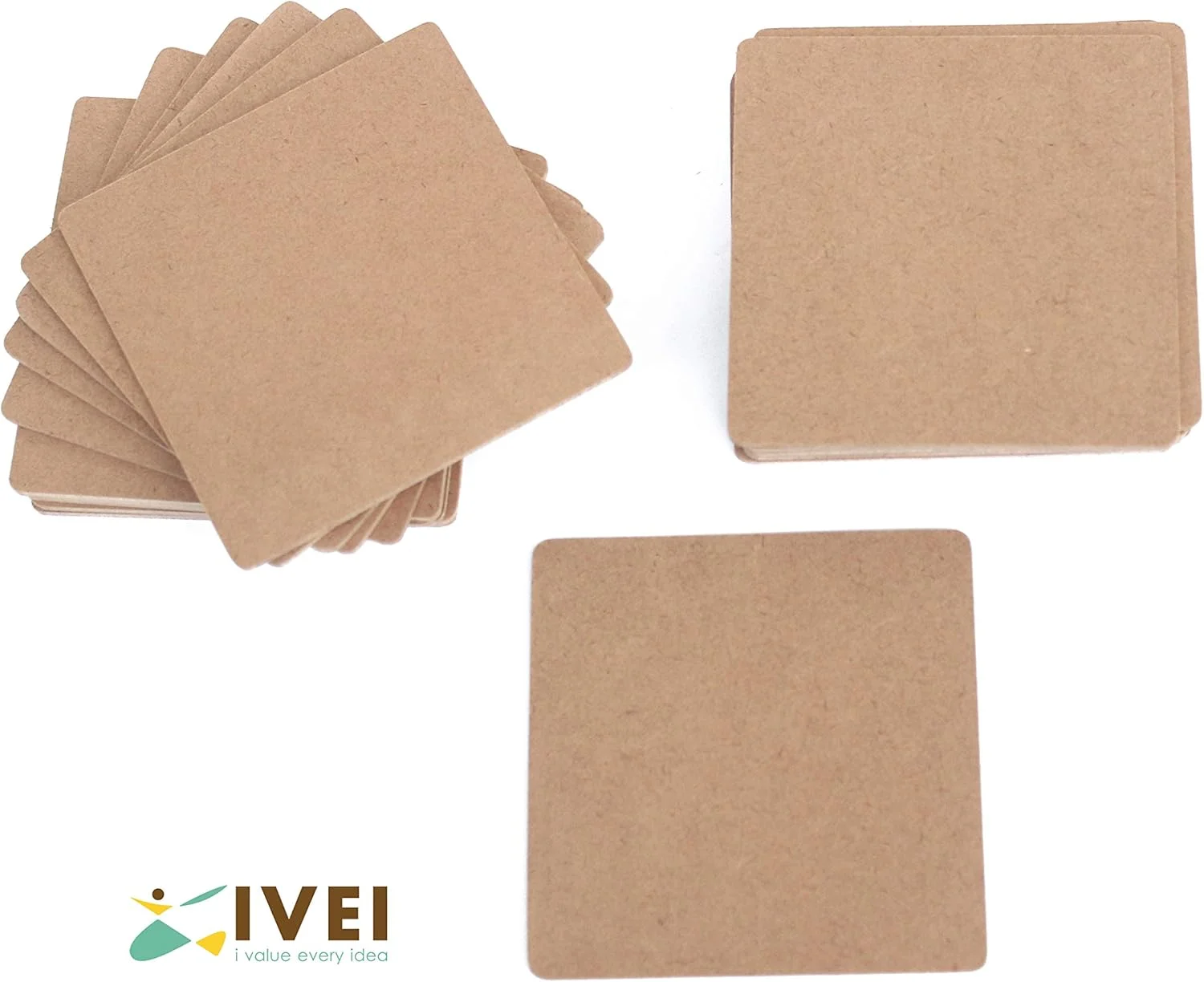 زیرلیوانی ام دی اف نازک IVEI DIY برای کاردستی - زیرلیوانی چوبی ساده ام دی اف برش خورده مربع شکل برای نقاشی، دکوپاژ، کارهای هنری رزینی و تزئین - مجموعه 20 عددی (3.5 اینچ در 3.5 اینچ)