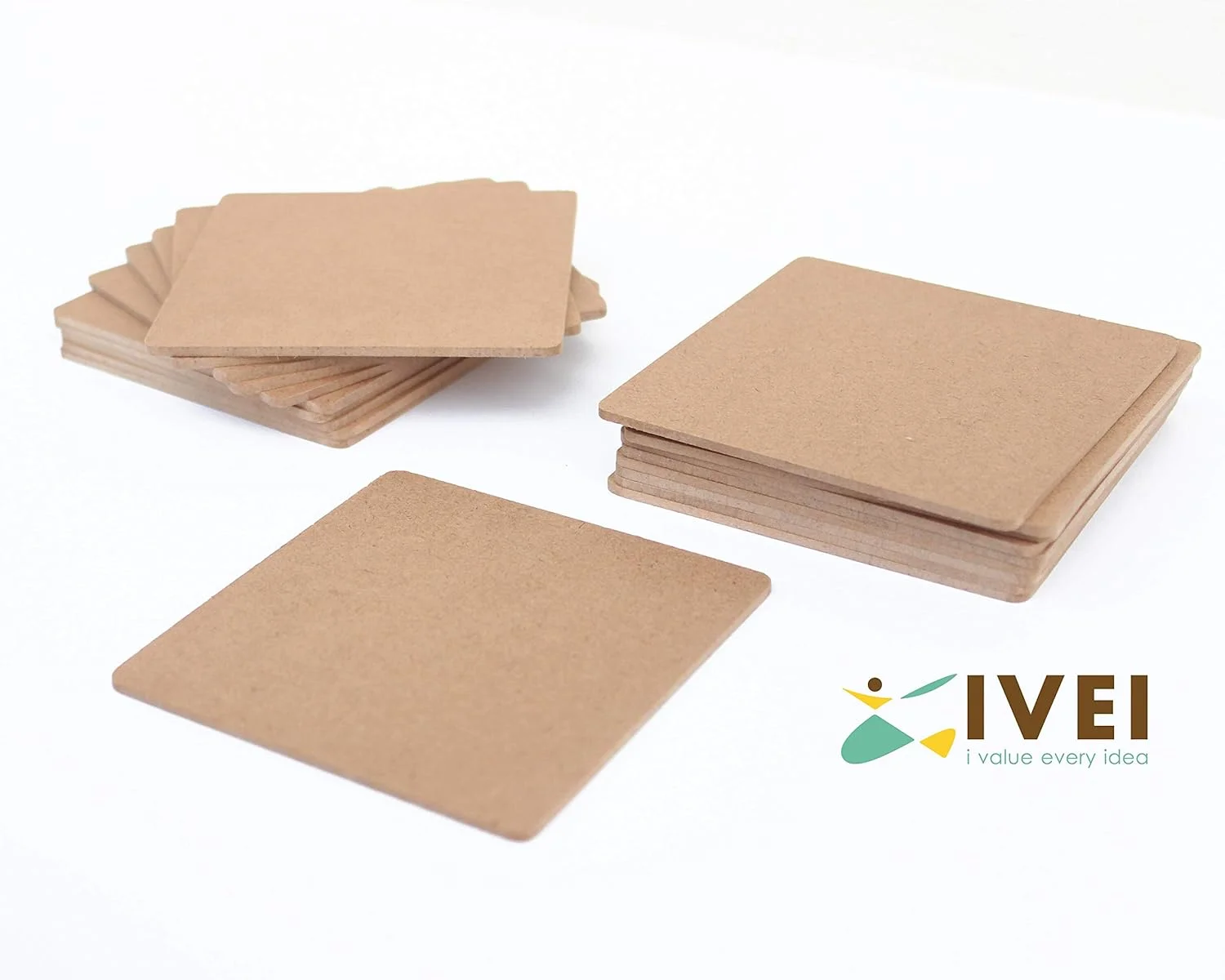 زیرلیوانی ام دی اف نازک IVEI DIY برای کاردستی - زیرلیوانی چوبی ساده ام دی اف برش خورده مربع شکل برای نقاشی، دکوپاژ، کارهای هنری رزینی و تزئین - مجموعه 20 عددی (3.5 اینچ در 3.5 اینچ)