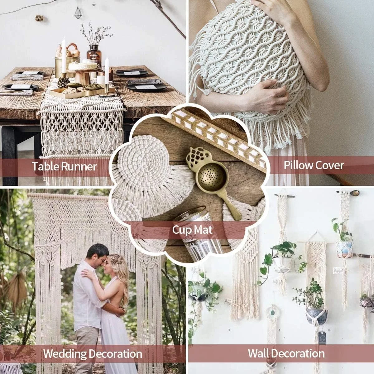 ست آویز دیواری و آویز گلدان مکرومه ELECDON، ست کاردستی DIY با نخ 3 میلی متری، مهره ها، میله های چوبی، حلقه ها و کتاب الکترونیکی، ایده آل برای دکوراسیون منزل برای بزرگسالان و مبتدیان