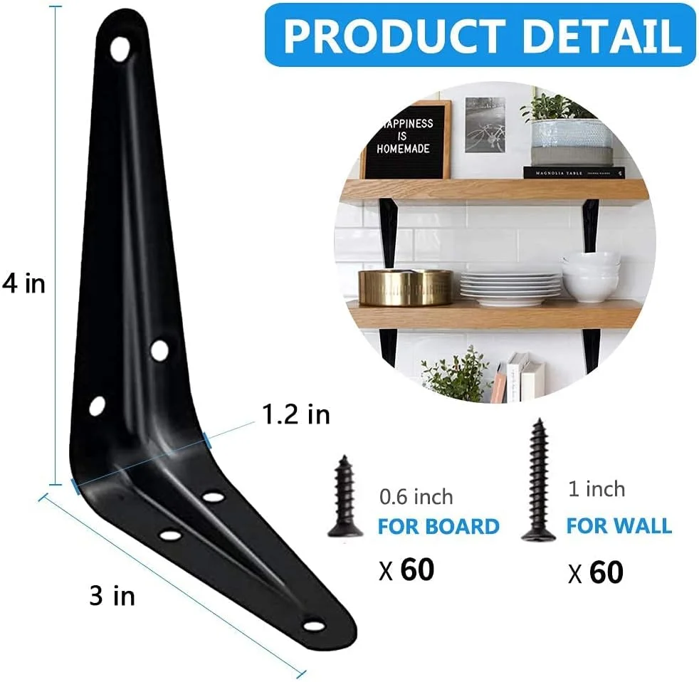 براکت قفسه ELECDON، 4 x 3 اینچ، براکت قفسه شناور فلزی مشکی سنگین، براکت L آهنی تزئینی روستایی، براکت های J دیوار فرشته گوشه ای برای قفسه های چوبی (بسته 20 عددی)
