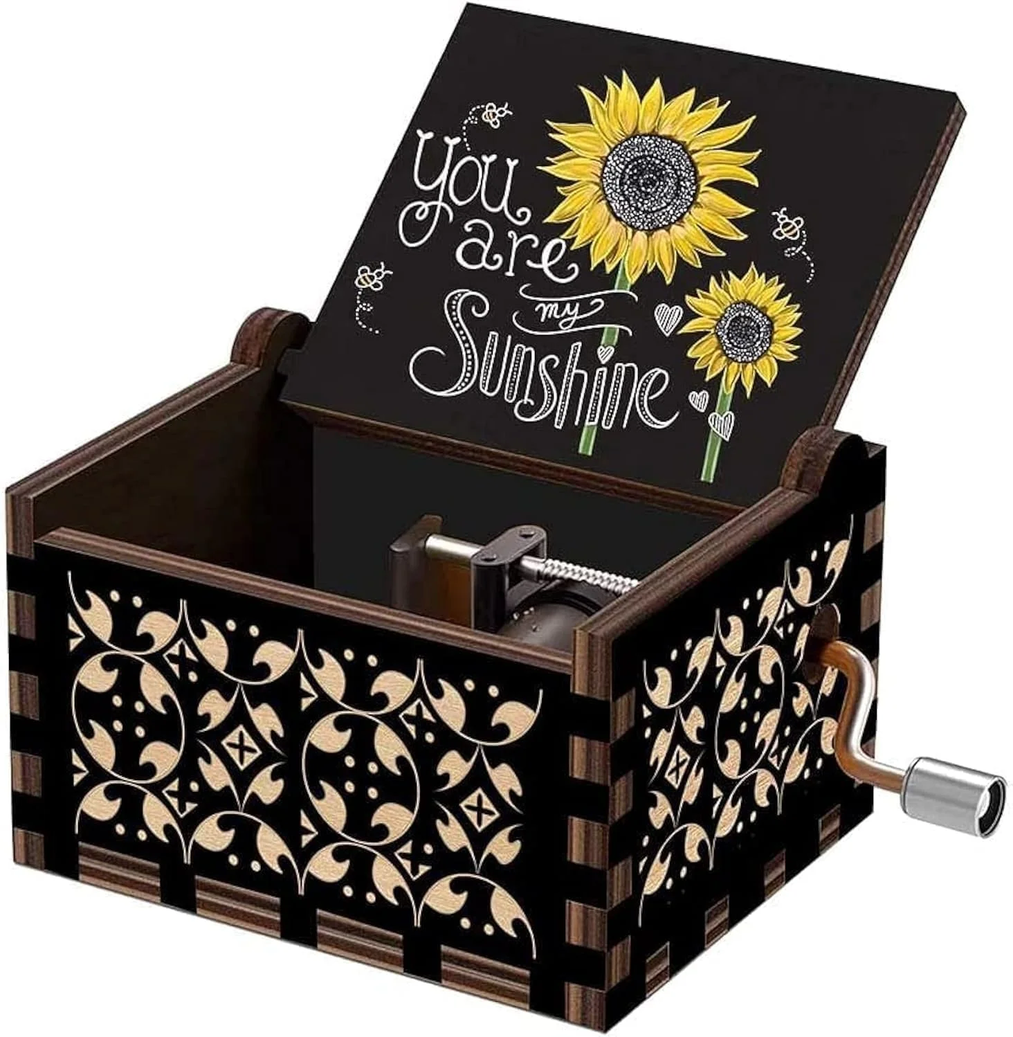 جعبه موزیکال ELECDON طرح You are My Sunshine، جعبه موسیقی وینتیج هندلی چوبی حکاکی شده کوچک، جعبه موسیقی شخصی سازی شده، هدیه اسباب بازی کودک، هدیه تولد، روز ولنتاین، روز مادر