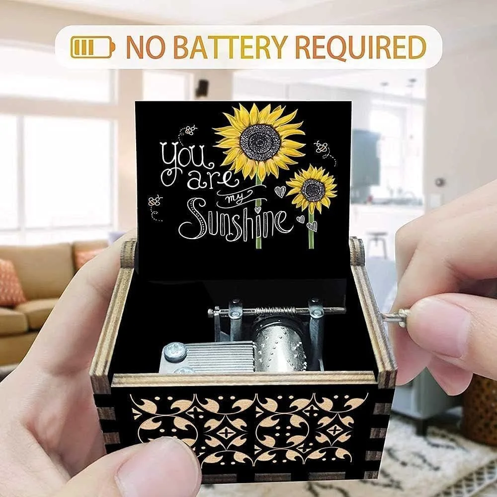 جعبه موزیکال ELECDON طرح You are My Sunshine، جعبه موسیقی وینتیج هندلی چوبی حکاکی شده کوچک، جعبه موسیقی شخصی سازی شده، هدیه اسباب بازی کودک، هدیه تولد، روز ولنتاین، روز مادر