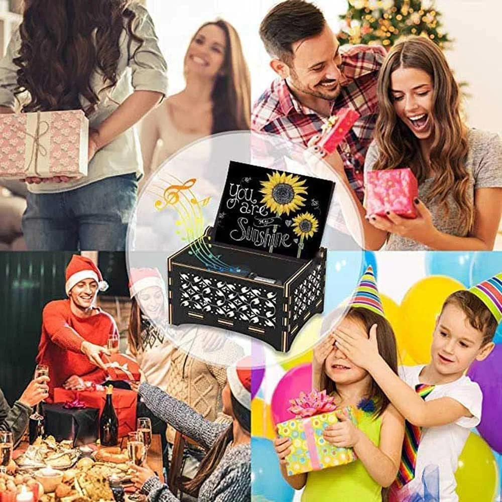 جعبه موزیکال ELECDON طرح You are My Sunshine، جعبه موسیقی وینتیج هندلی چوبی حکاکی شده کوچک، جعبه موسیقی شخصی سازی شده، هدیه اسباب بازی کودک، هدیه تولد، روز ولنتاین، روز مادر