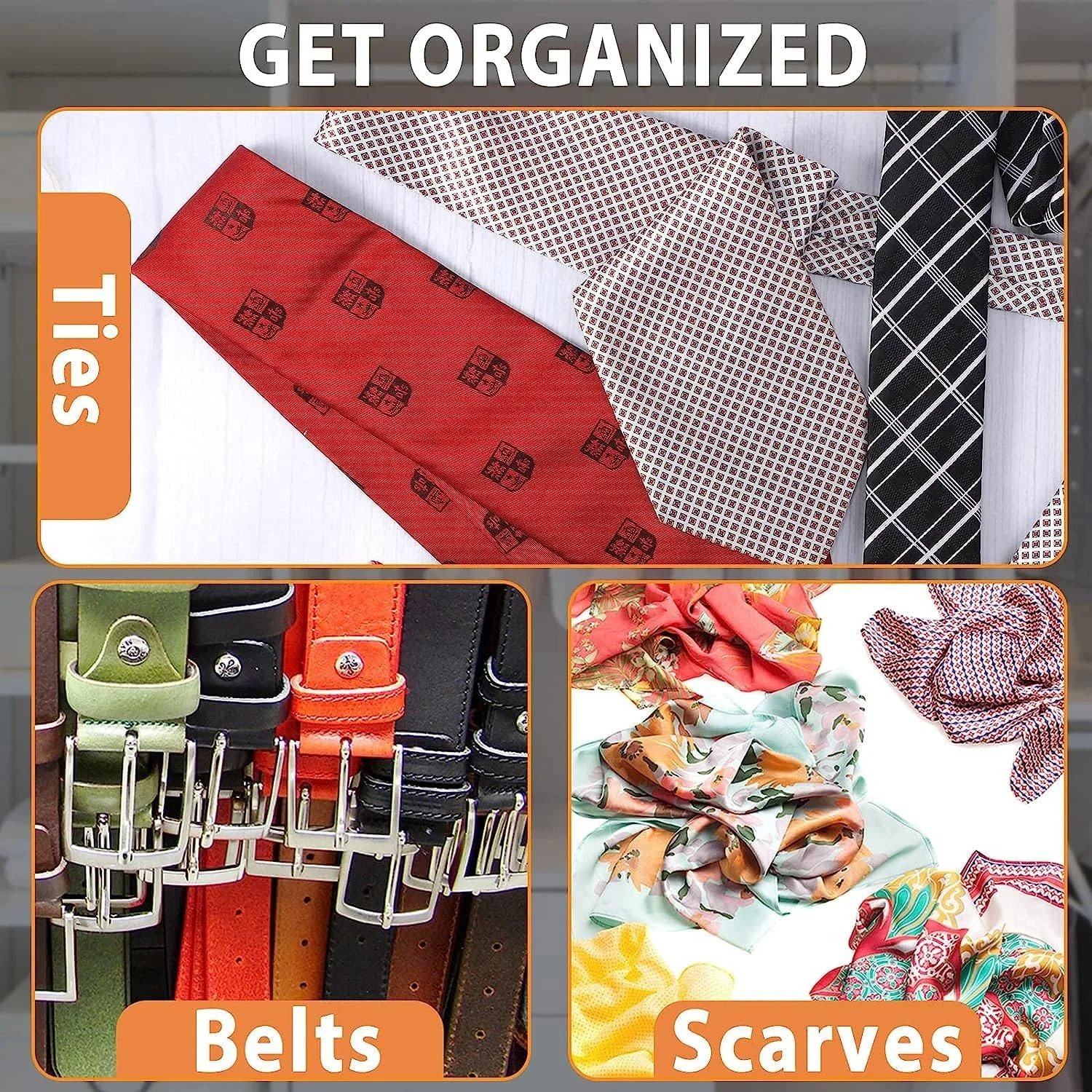 ELECDON آویز کراوات و کمربند چوبی با 24 قلاب قابل تنظیم - 2 عدد نظم دهنده کمد برای آقایان و بانوان، پرداخت چوب طبیعی، ایده آل برای شال، لوازم جانبی و موارد دیگر